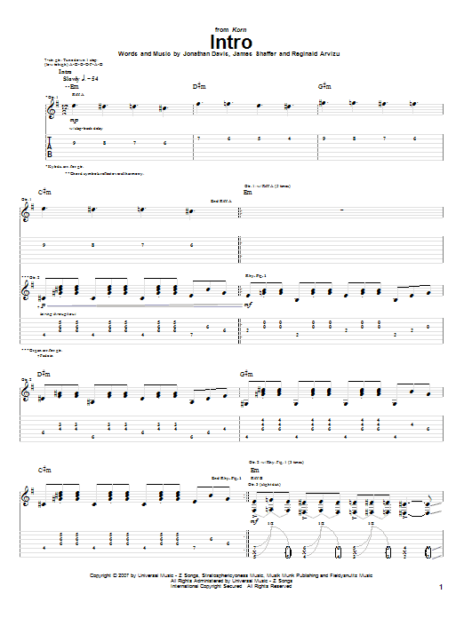 Korn Intro sheet music notes and chords arranged for Guitar Tab