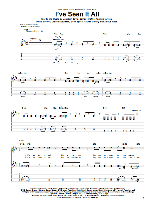 Korn I've Seen It All sheet music notes and chords arranged for Guitar Tab
