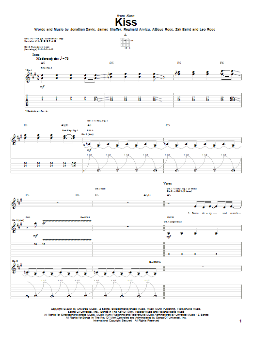 Korn Kiss sheet music notes and chords arranged for Guitar Tab