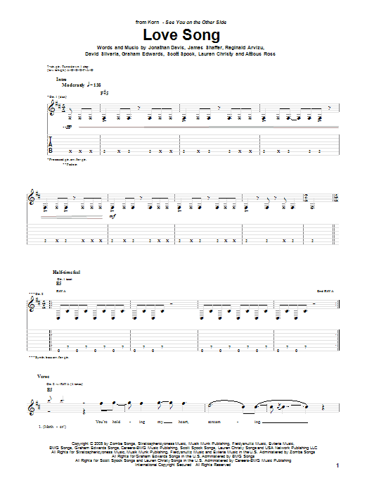 Korn Love Song sheet music notes and chords arranged for Guitar Tab