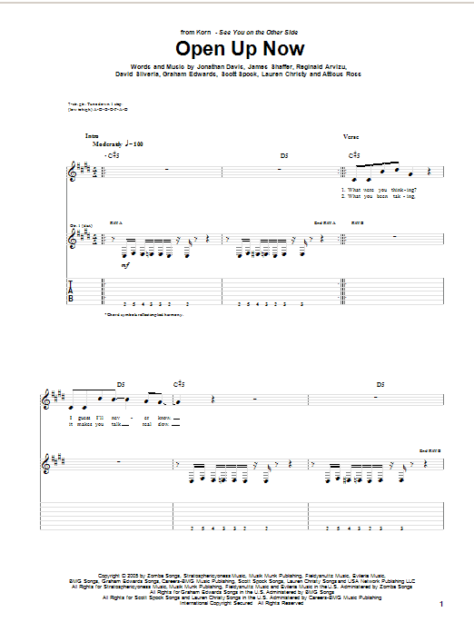 Korn Open Up Now sheet music notes and chords arranged for Guitar Tab