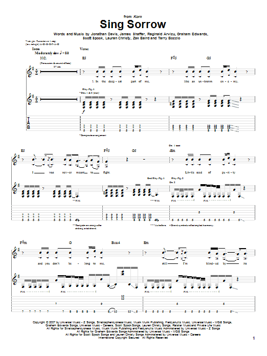 Korn Sing Sorrow sheet music notes and chords arranged for Guitar Tab