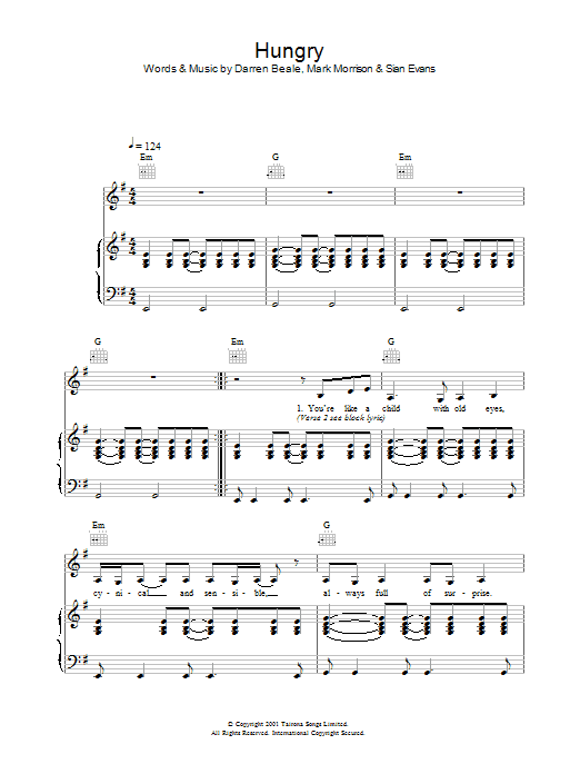 Kosheen Hungry sheet music notes and chords arranged for Piano, Vocal & Guitar Chords