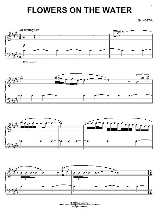 Kostia Flowers On The Water sheet music notes and chords arranged for Piano Solo