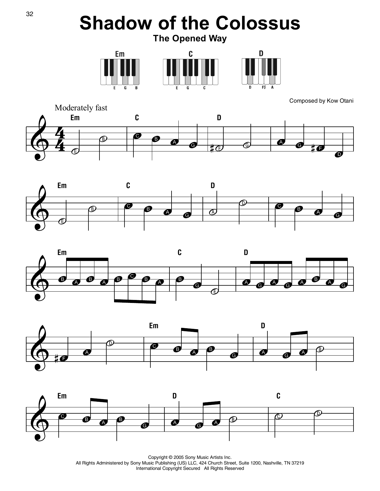 Kow Otani The Opened Way (from The Shadow Of The Colossus) sheet music notes and chords arranged for Super Easy Piano