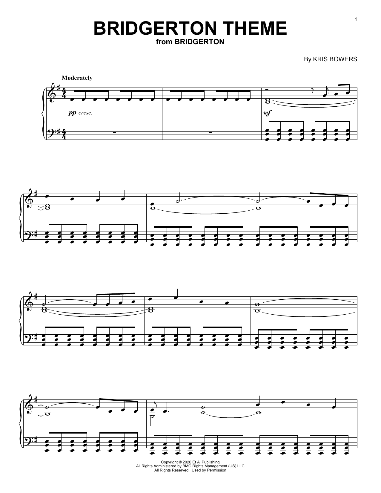 Kris Bowers Bridgerton Theme (from the Netflix series Bridgerton) sheet music notes and chords arranged for Piano Solo
