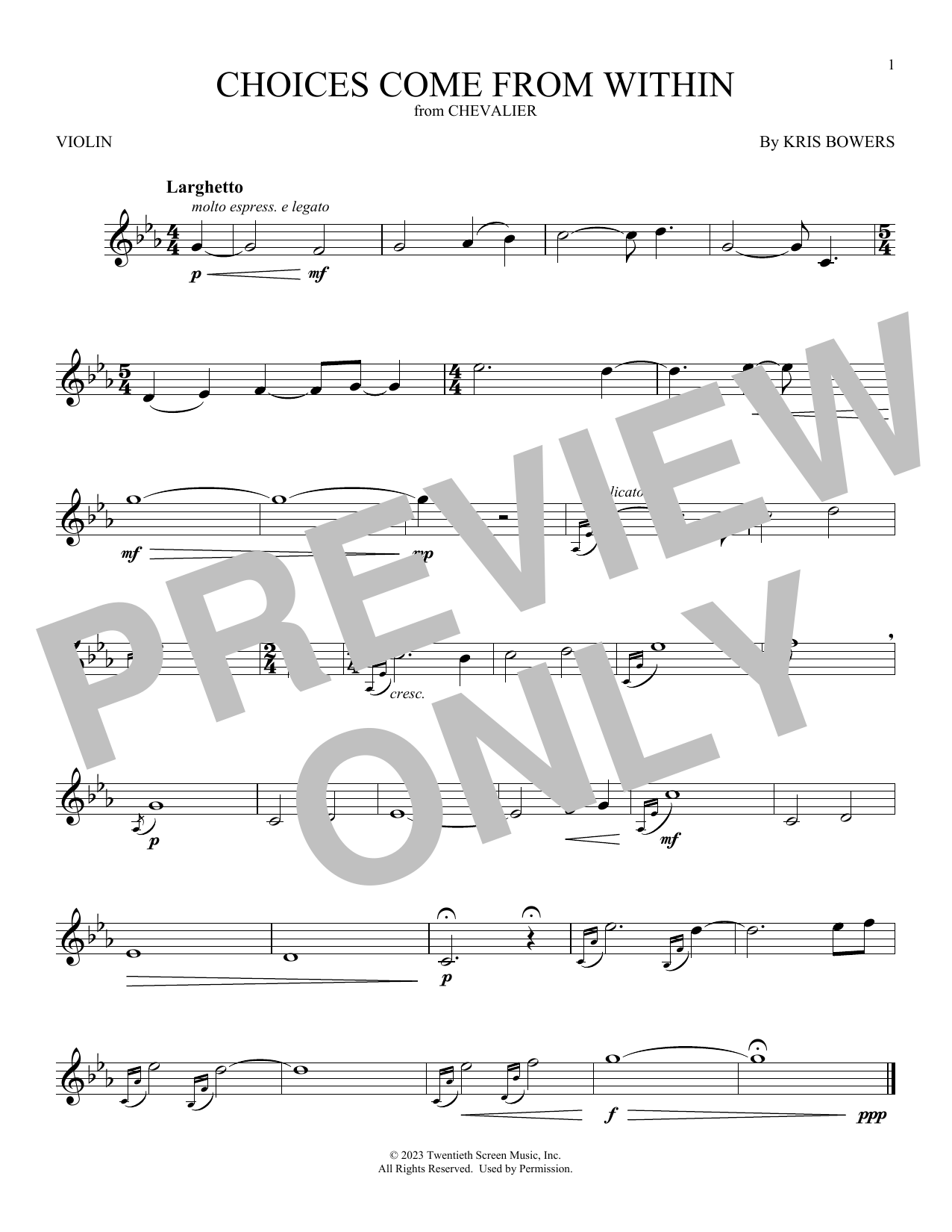 Kris Bowers Choices Come From Within (from Chevalier) sheet music notes and chords arranged for Violin Solo