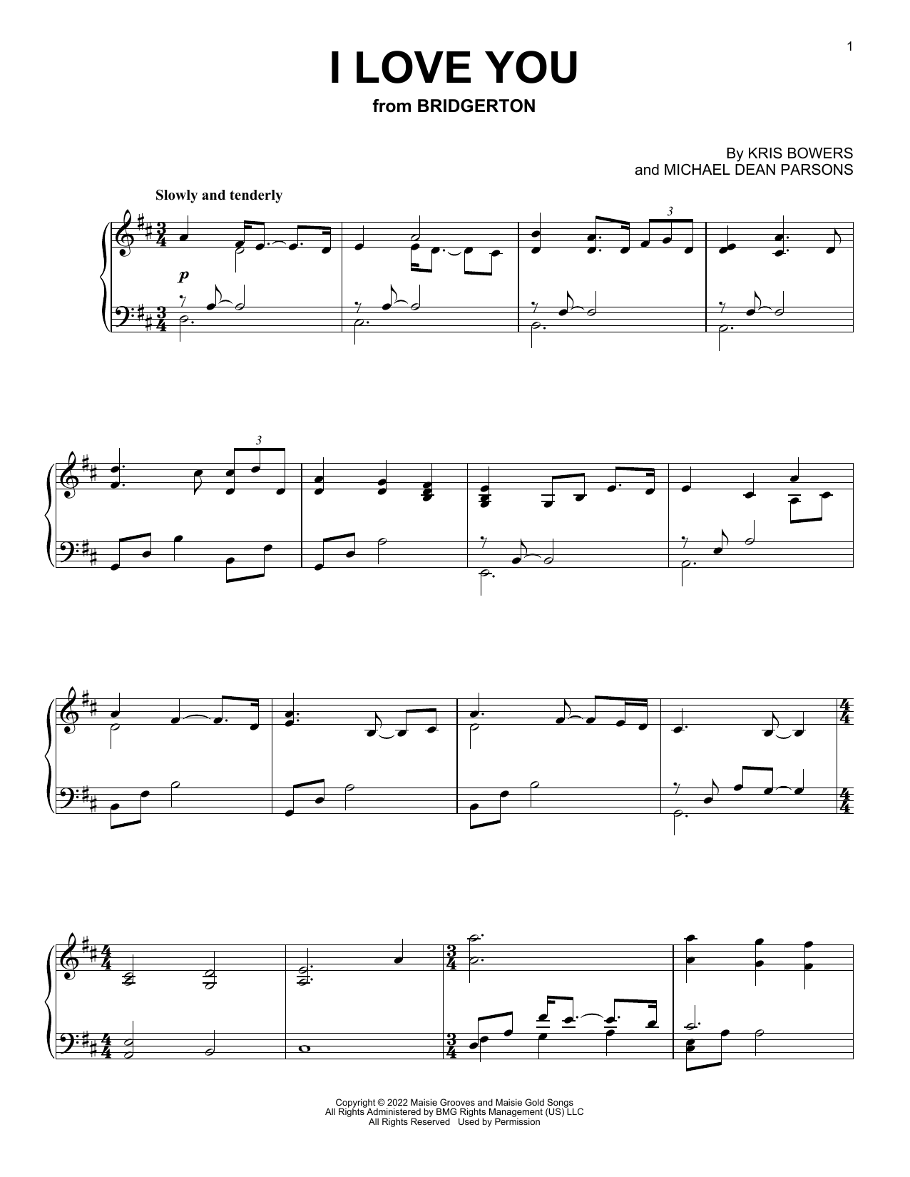 Kris Bowers I Love You (from the Netflix series Bridgerton) sheet music notes and chords arranged for Piano Solo
