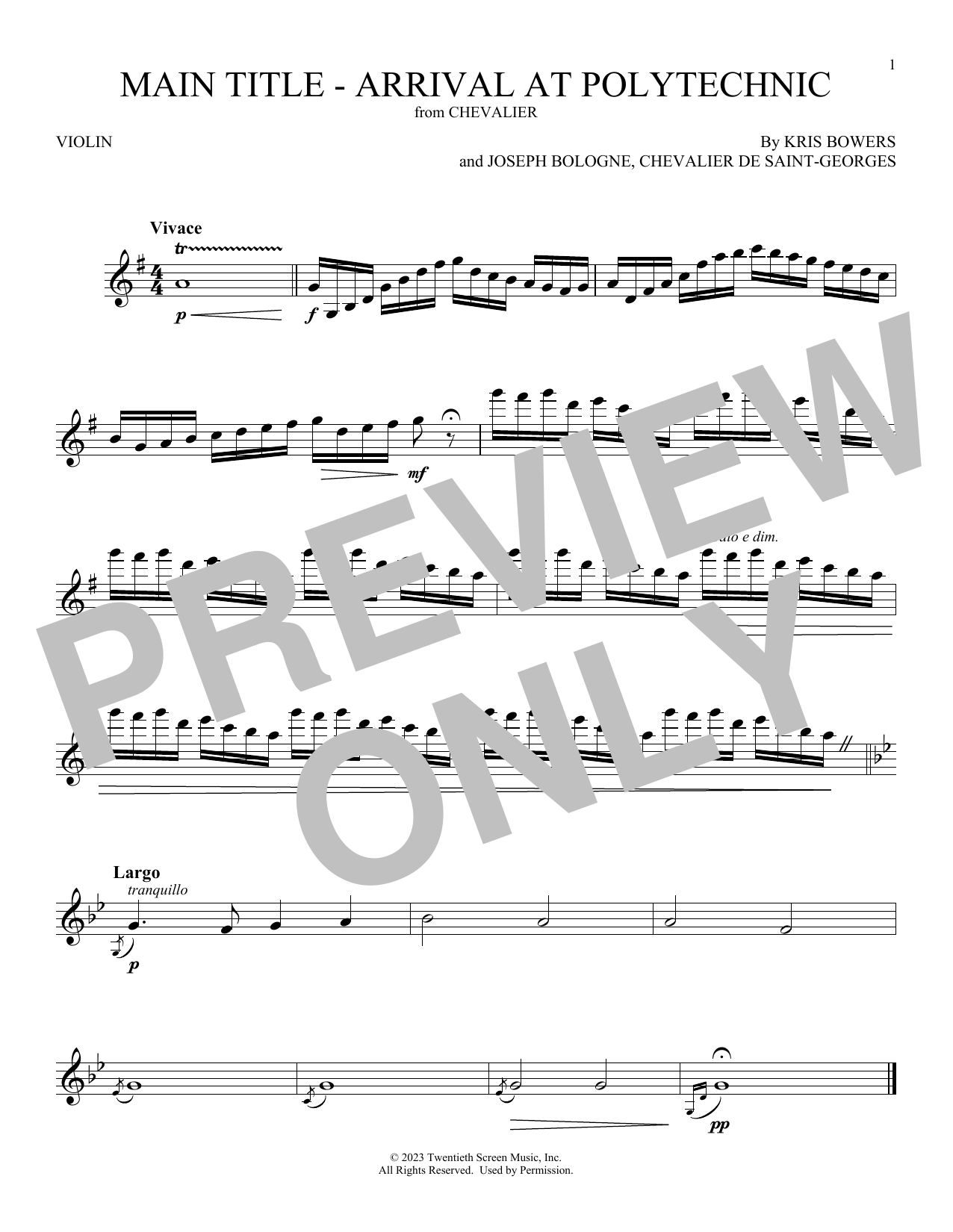 Kris Bowers Main Title - Arrival At Polytechnic (from Chevalier) sheet music notes and chords arranged for Violin Solo