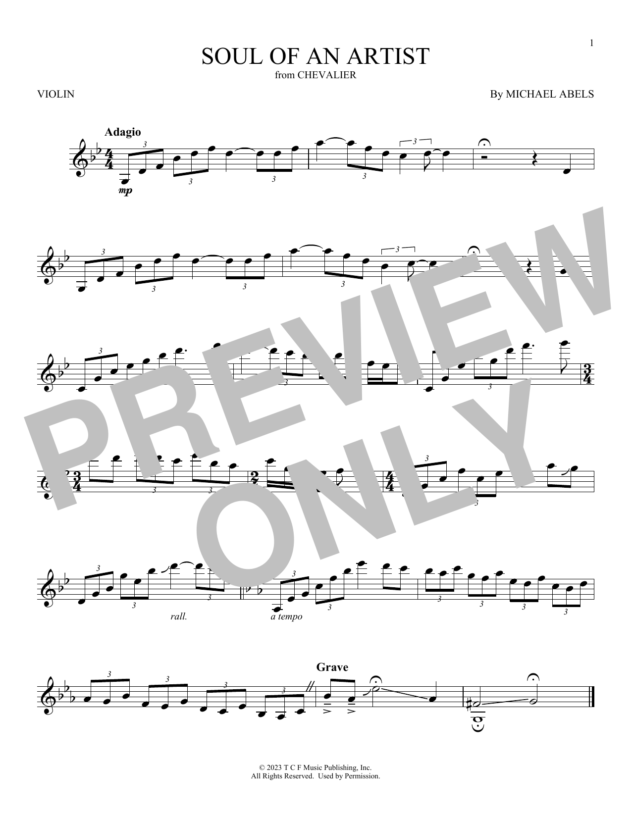 Kris Bowers Soul Of An Artist (from Chevalier) sheet music notes and chords arranged for Violin Solo