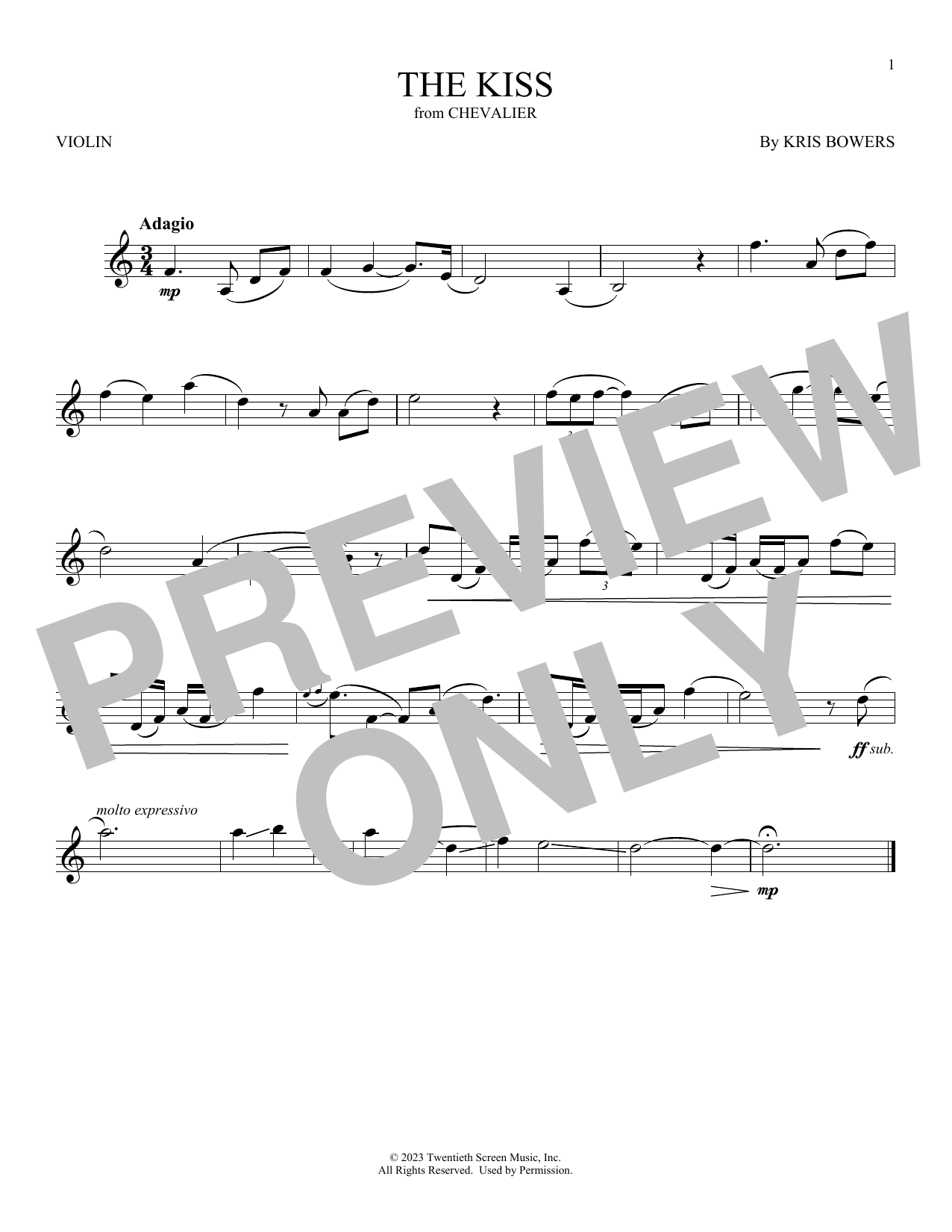 Kris Bowers The Kiss (from Chevalier) sheet music notes and chords arranged for Violin Solo