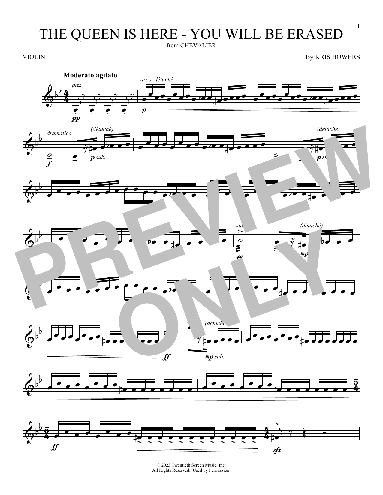 Kris Bowers The Queen Is Here - You Will Be Erased (from Chevalier) sheet music notes and chords arranged for Violin Solo
