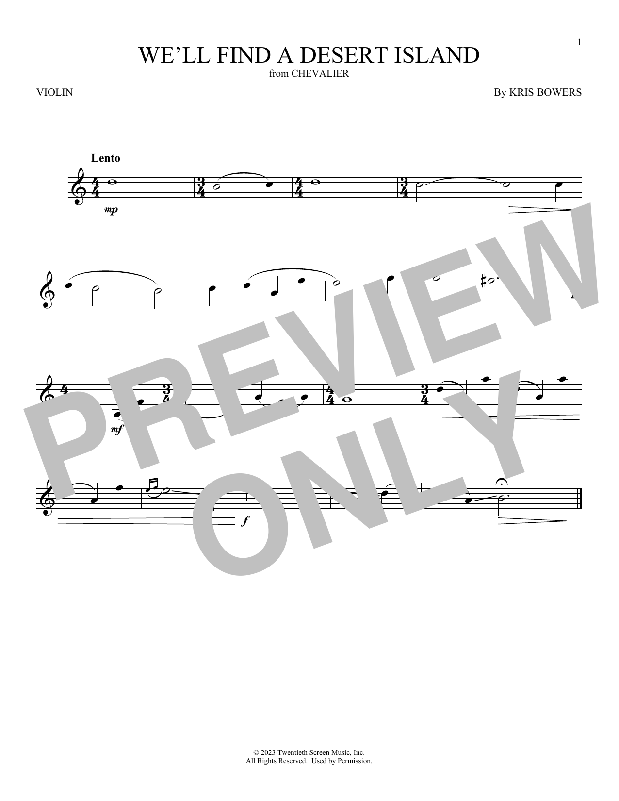 Kris Bowers We'll Find A Desert Island (from Chevalier) sheet music notes and chords arranged for Violin Solo