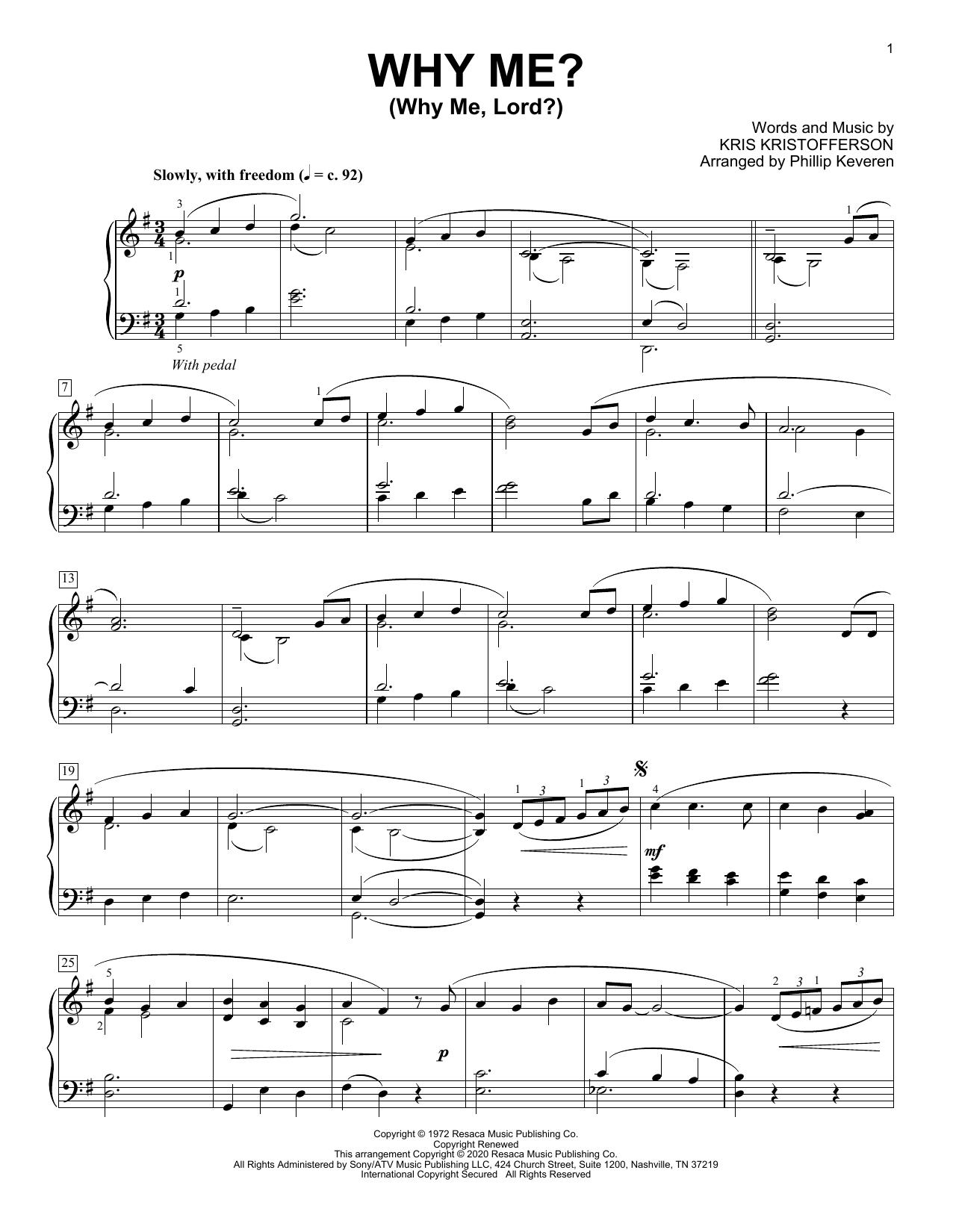Kris Kristofferson Why Me? (Why Me, Lord?) [Classical version] (arr. Phillip Keveren) sheet music notes and chords arranged for Piano Solo
