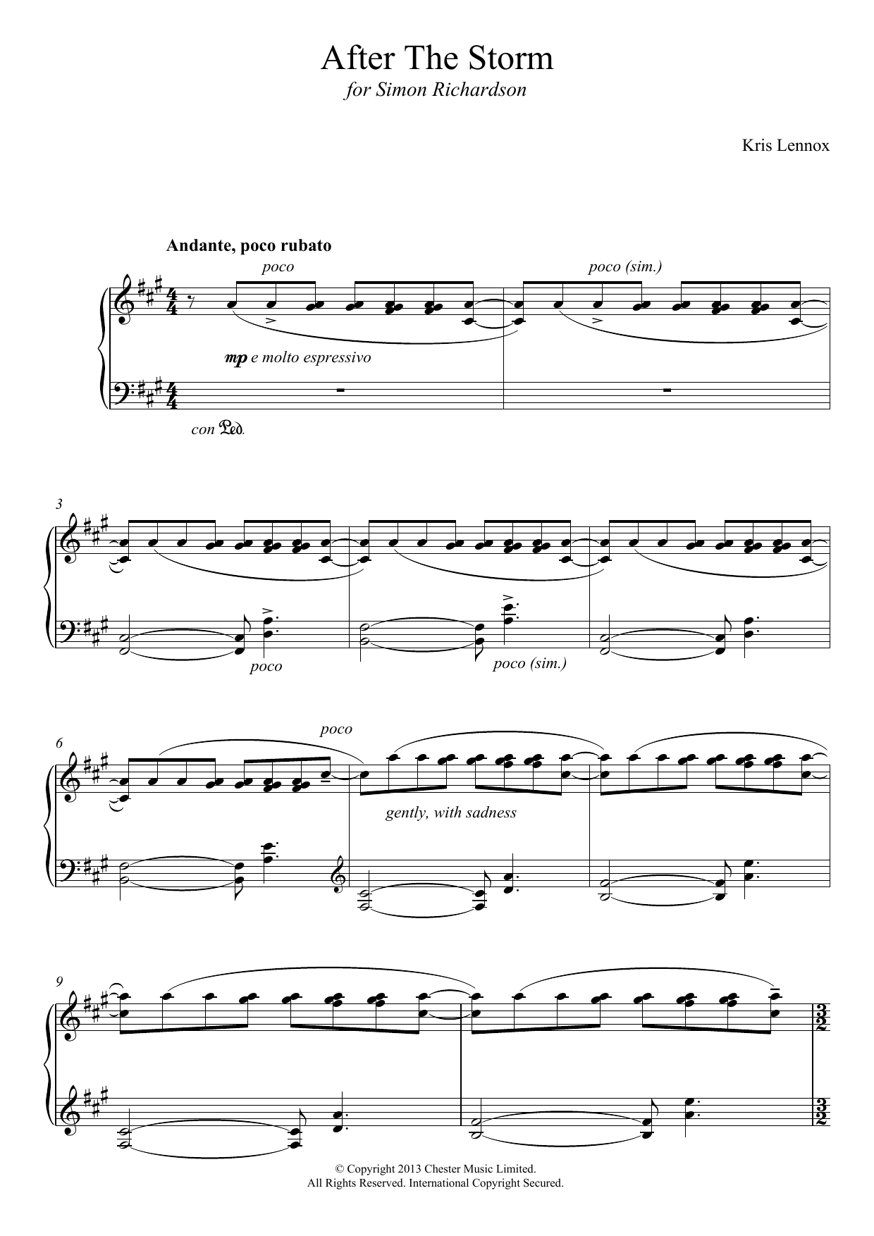 Kris Lennox After The Storm sheet music notes and chords arranged for Piano Solo