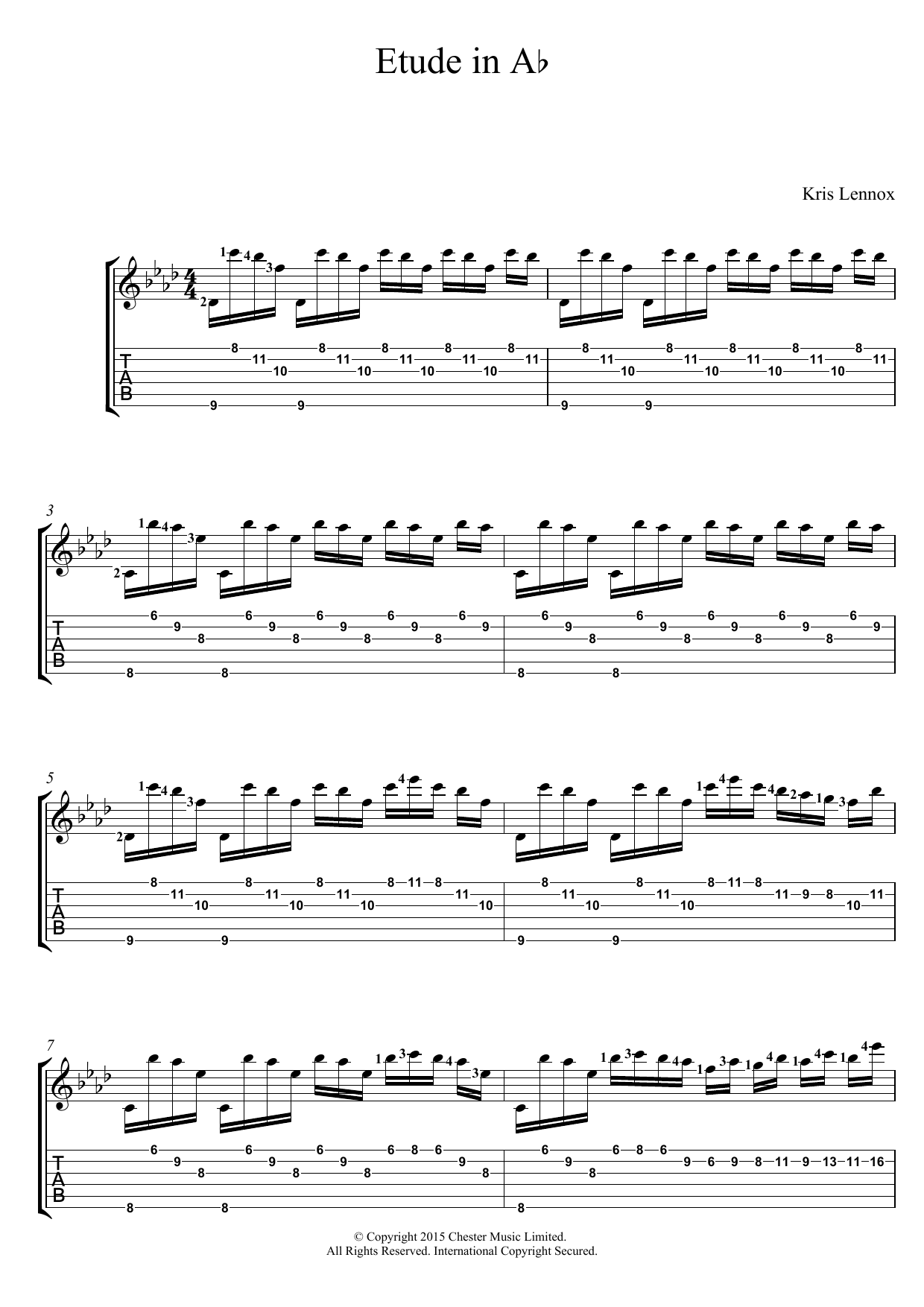 Kris Lennox Etude In A Flat sheet music notes and chords arranged for Guitar Tab