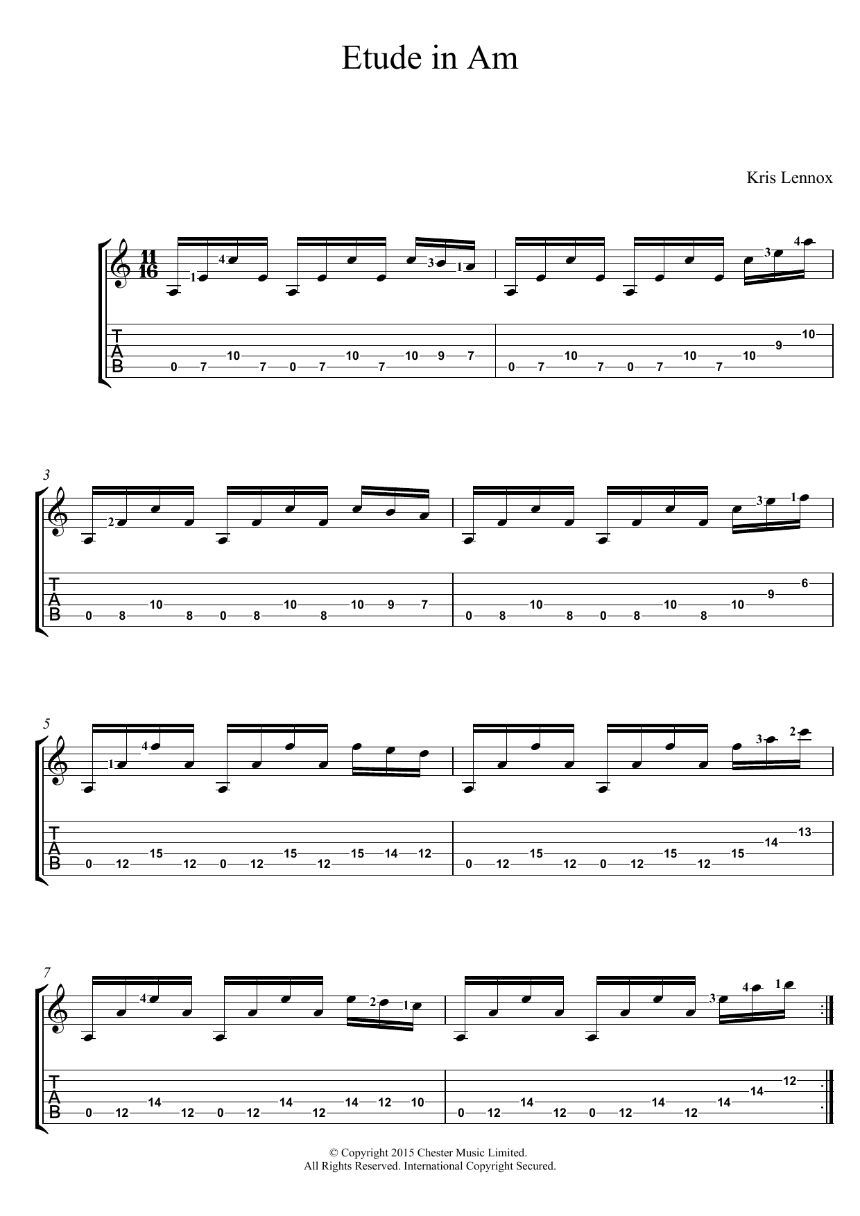 Kris Lennox Etude In Am sheet music notes and chords arranged for Guitar Tab