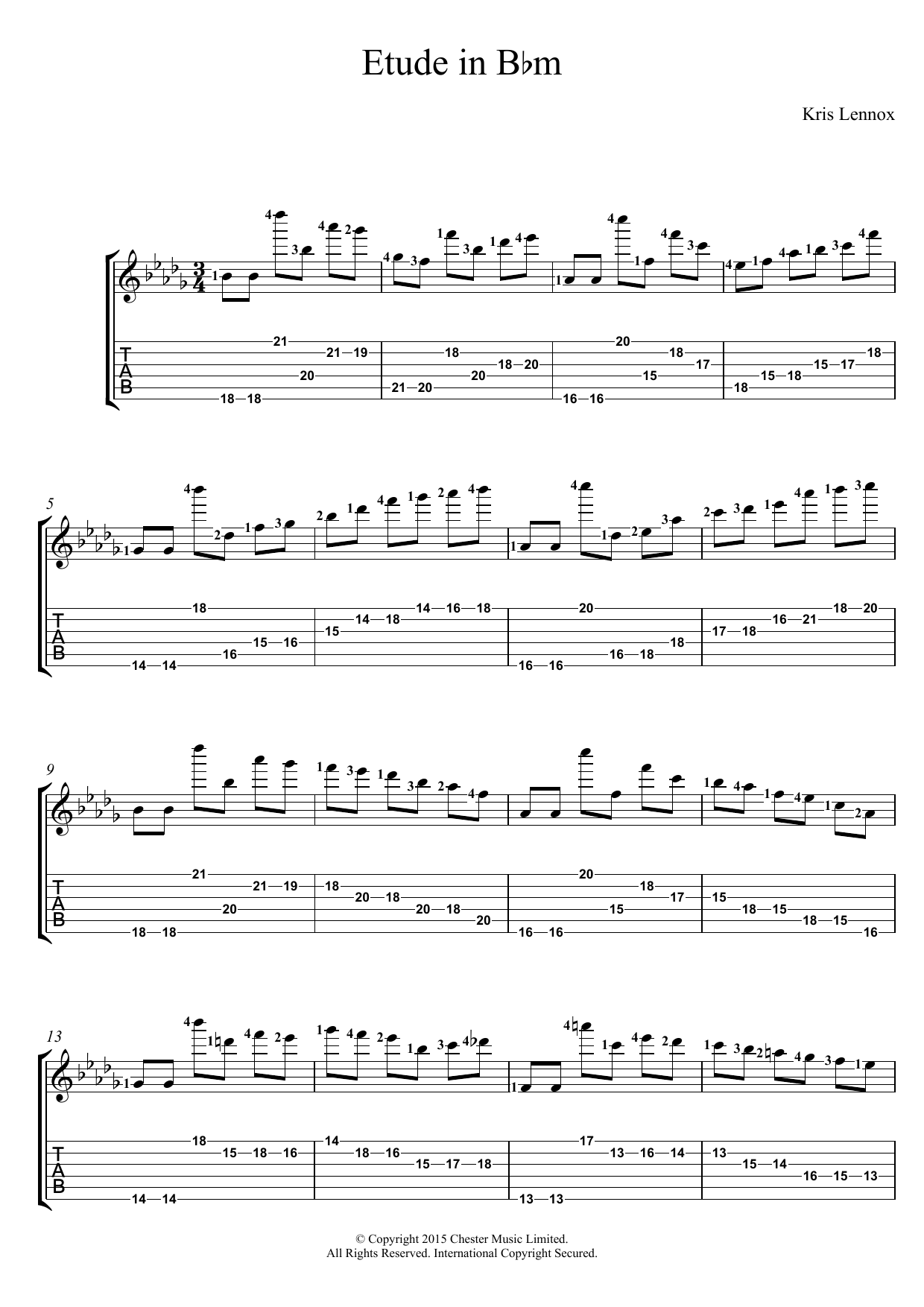 Kris Lennox Etude In B Flat Minor sheet music notes and chords arranged for Guitar Tab