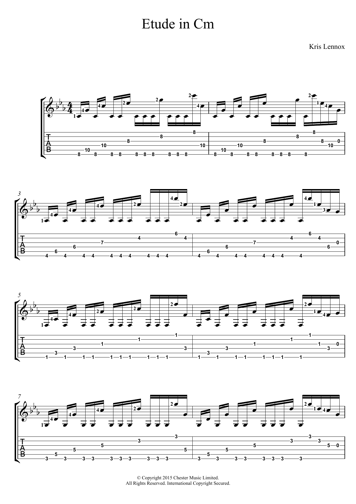 Kris Lennox Etude In Cm sheet music notes and chords arranged for Guitar Tab