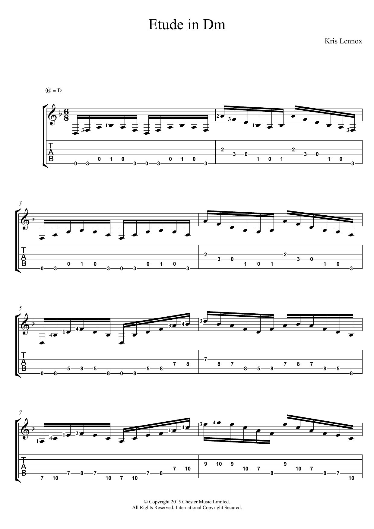 Kris Lennox Etude In Dm sheet music notes and chords arranged for Guitar Tab