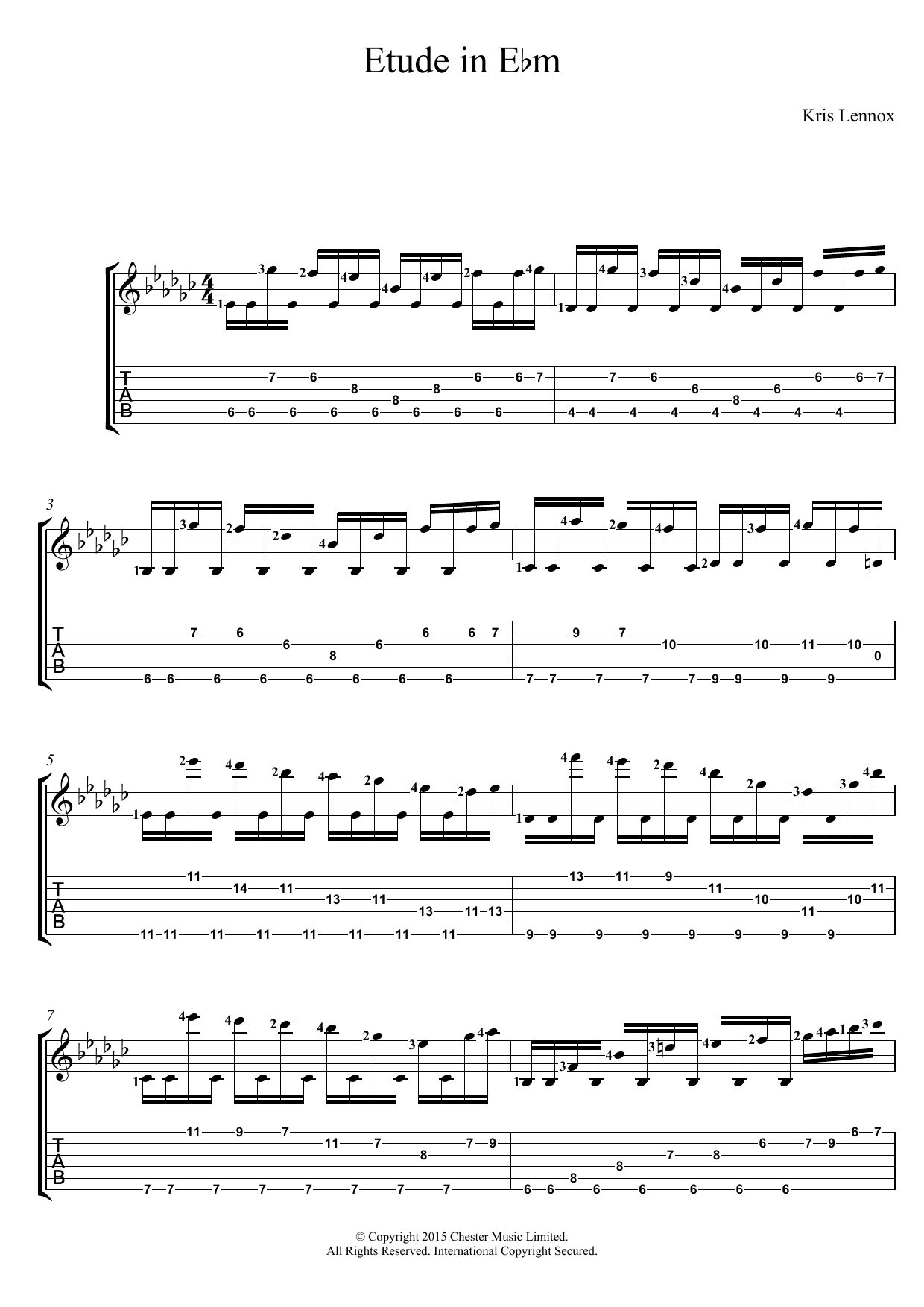 Kris Lennox Etude In E flat minor sheet music notes and chords arranged for Guitar Tab