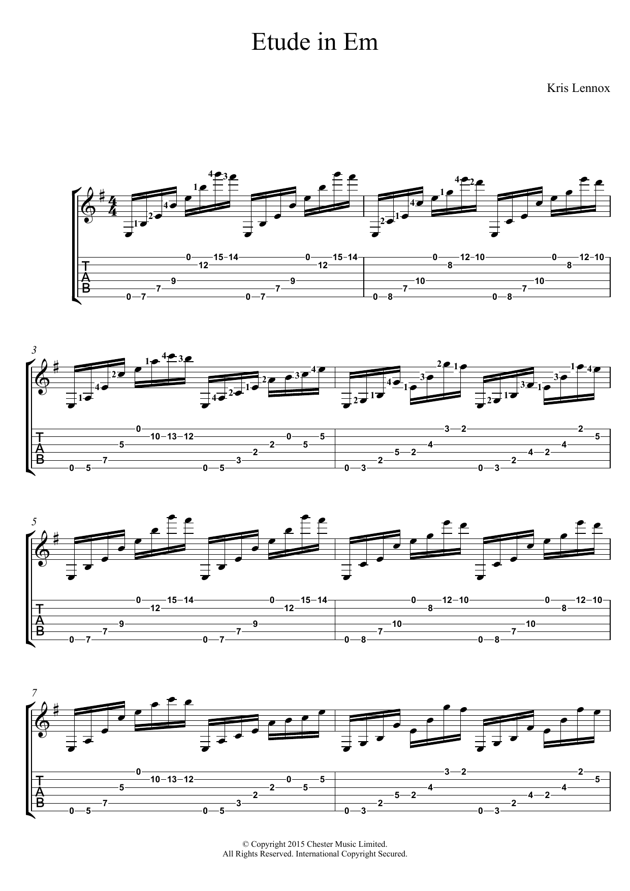 Kris Lennox Etude In Em sheet music notes and chords arranged for Guitar Tab