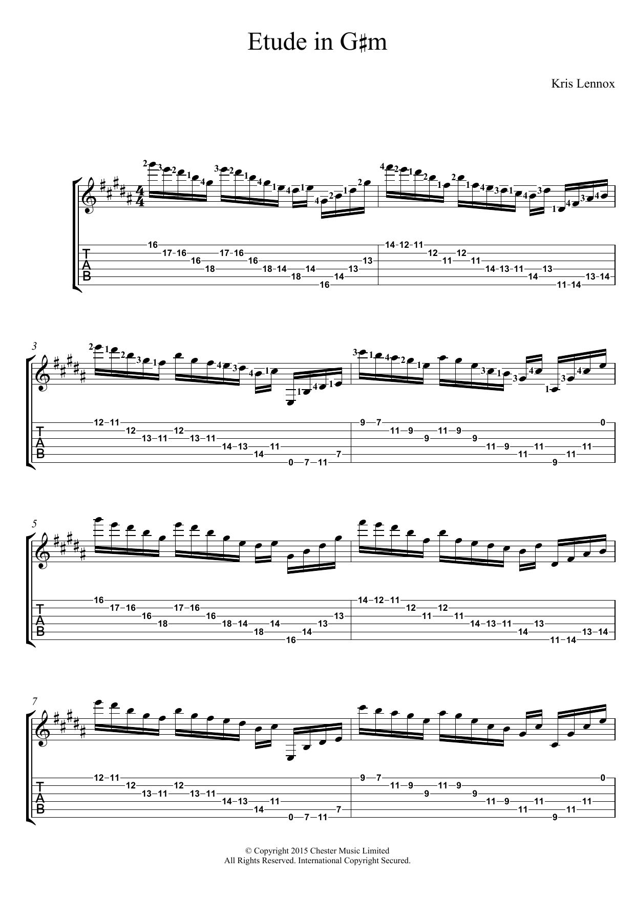 Kris Lennox Etude In G#m sheet music notes and chords arranged for Guitar Tab