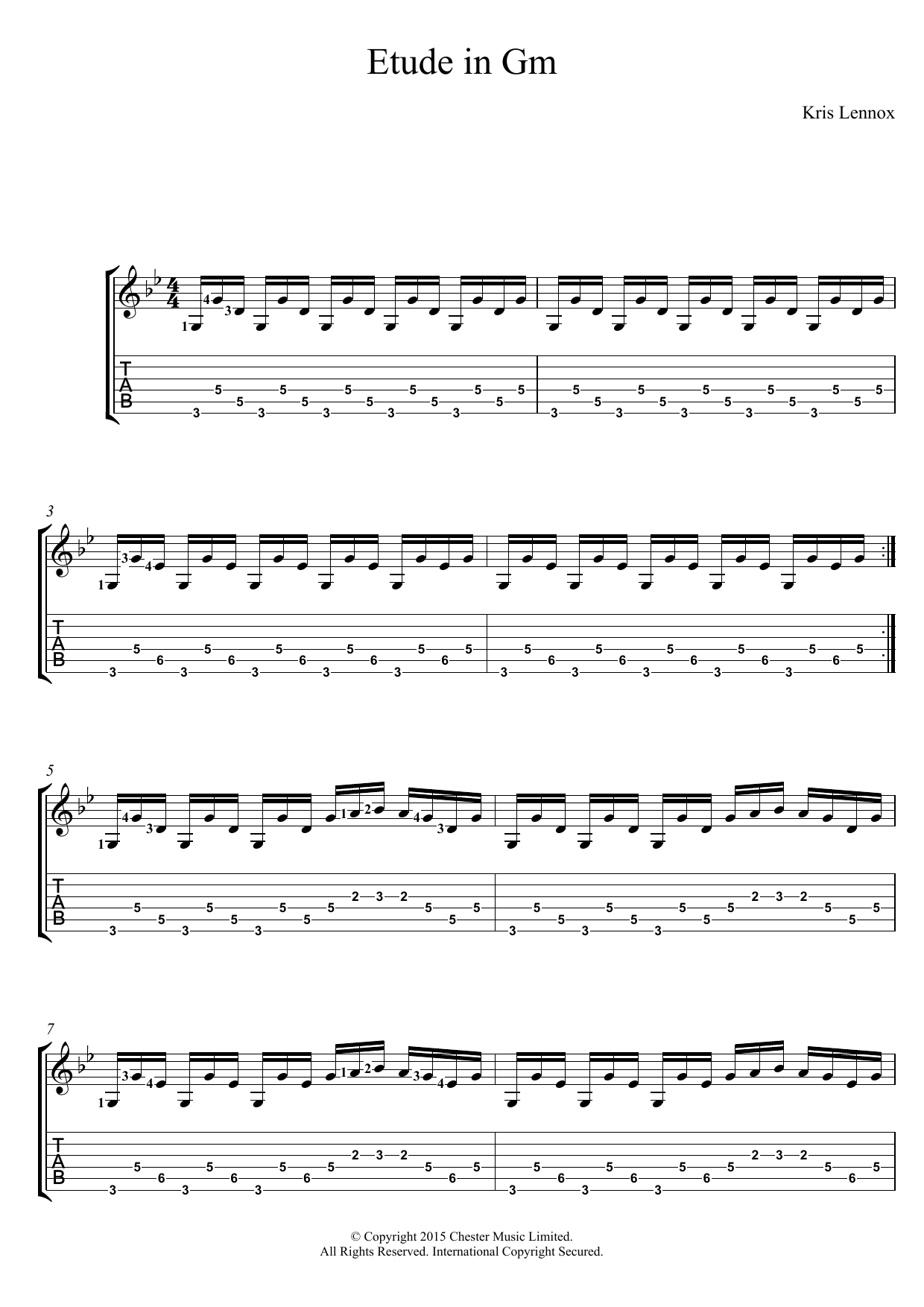 Kris Lennox Etude In Gm sheet music notes and chords arranged for Guitar Tab
