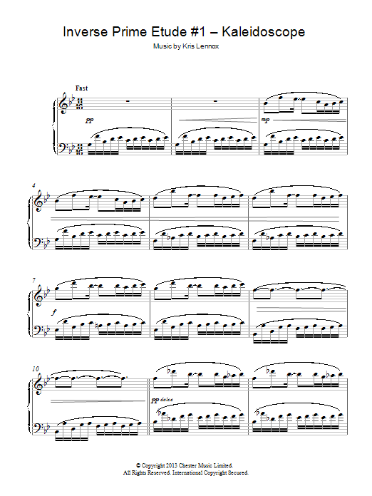 Kris Lennox Inverse Prime Etude #1 - Kaleidoscope sheet music notes and chords arranged for Piano Solo