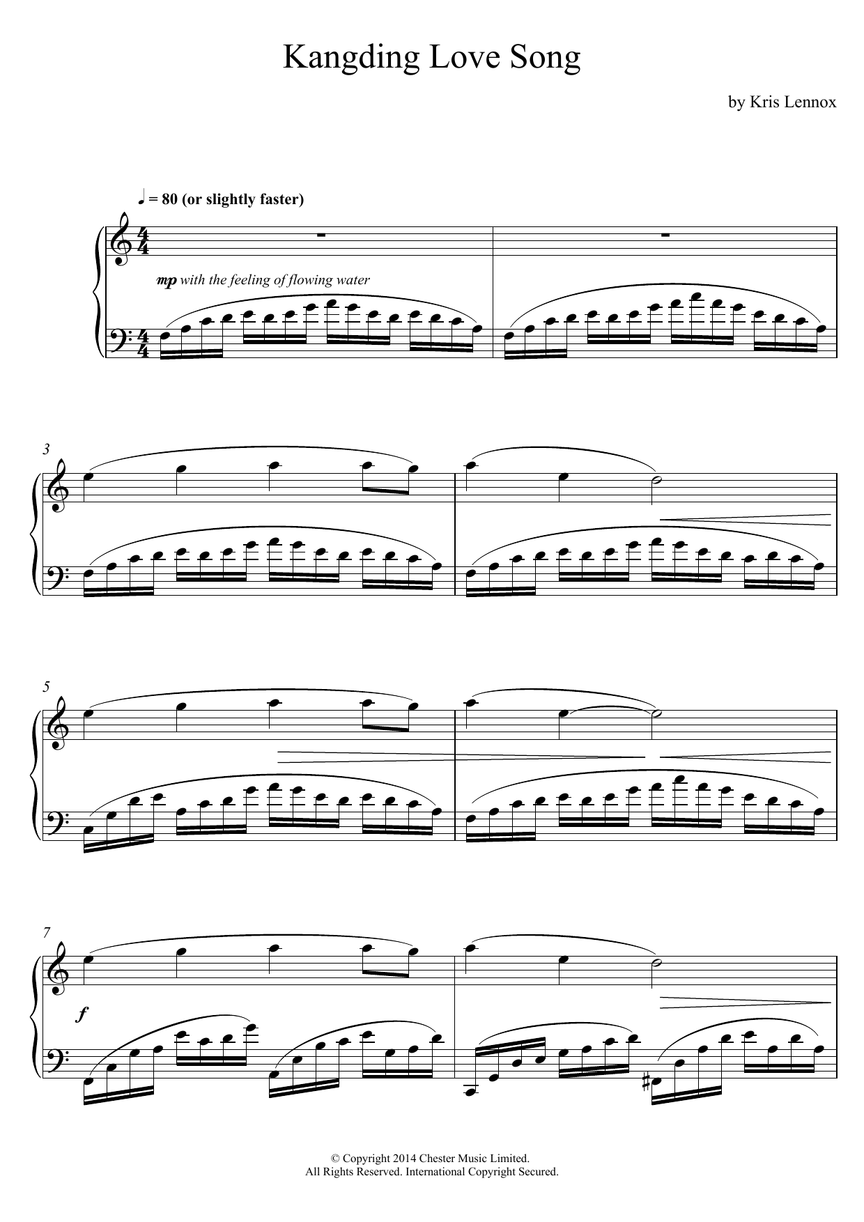Kris Lennox Kangding Love Song sheet music notes and chords arranged for Piano Solo