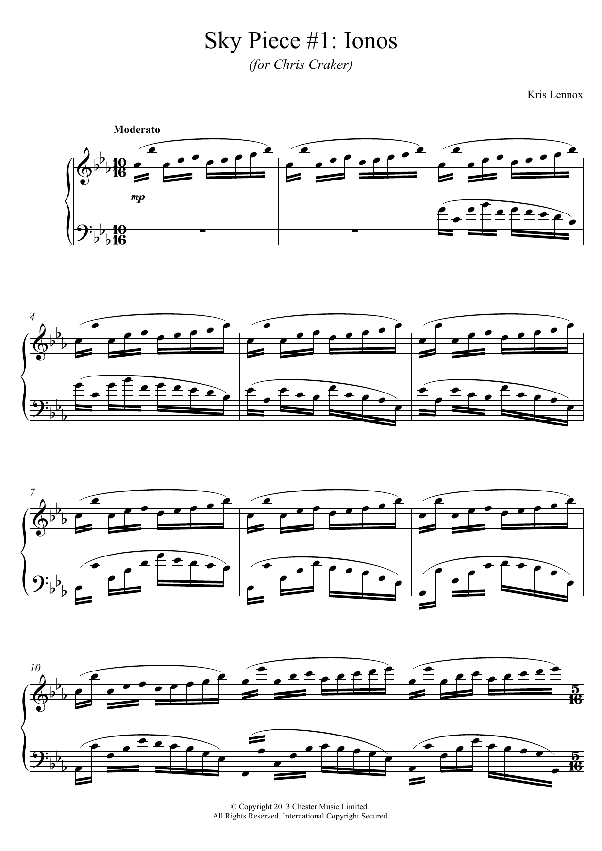 Kris Lennox Sky Piece #1 - Ionos sheet music notes and chords arranged for Piano Solo
