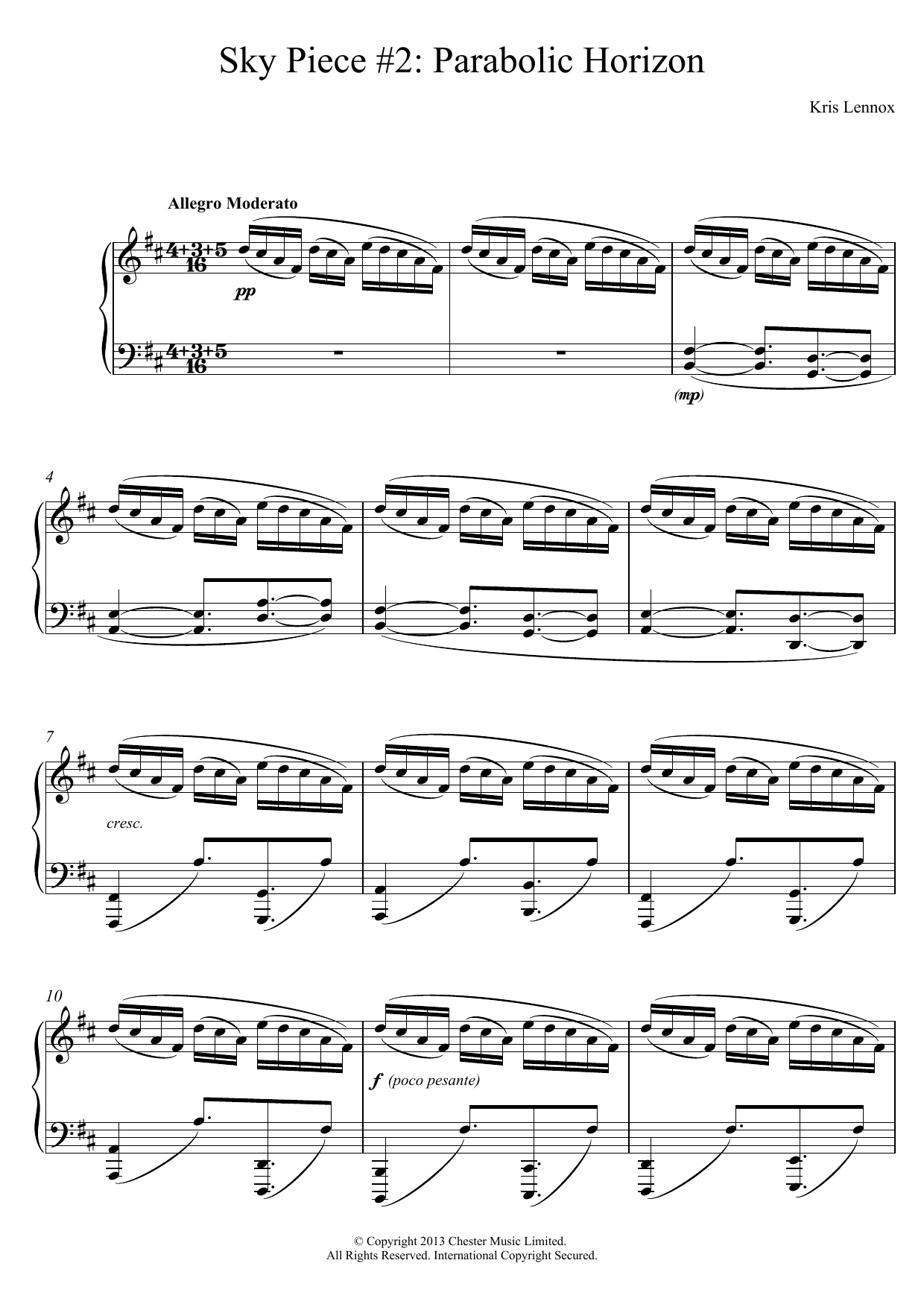 Kris Lennox Sky Piece #2 - Parabolic Horizon sheet music notes and chords arranged for Piano Solo
