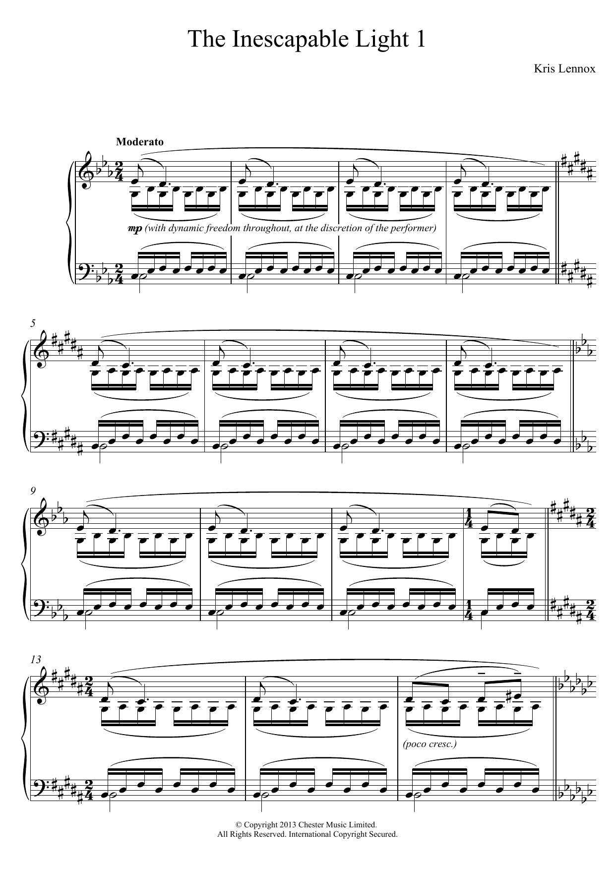 Kris Lennox The Inescapable Light #1 sheet music notes and chords arranged for Piano Solo