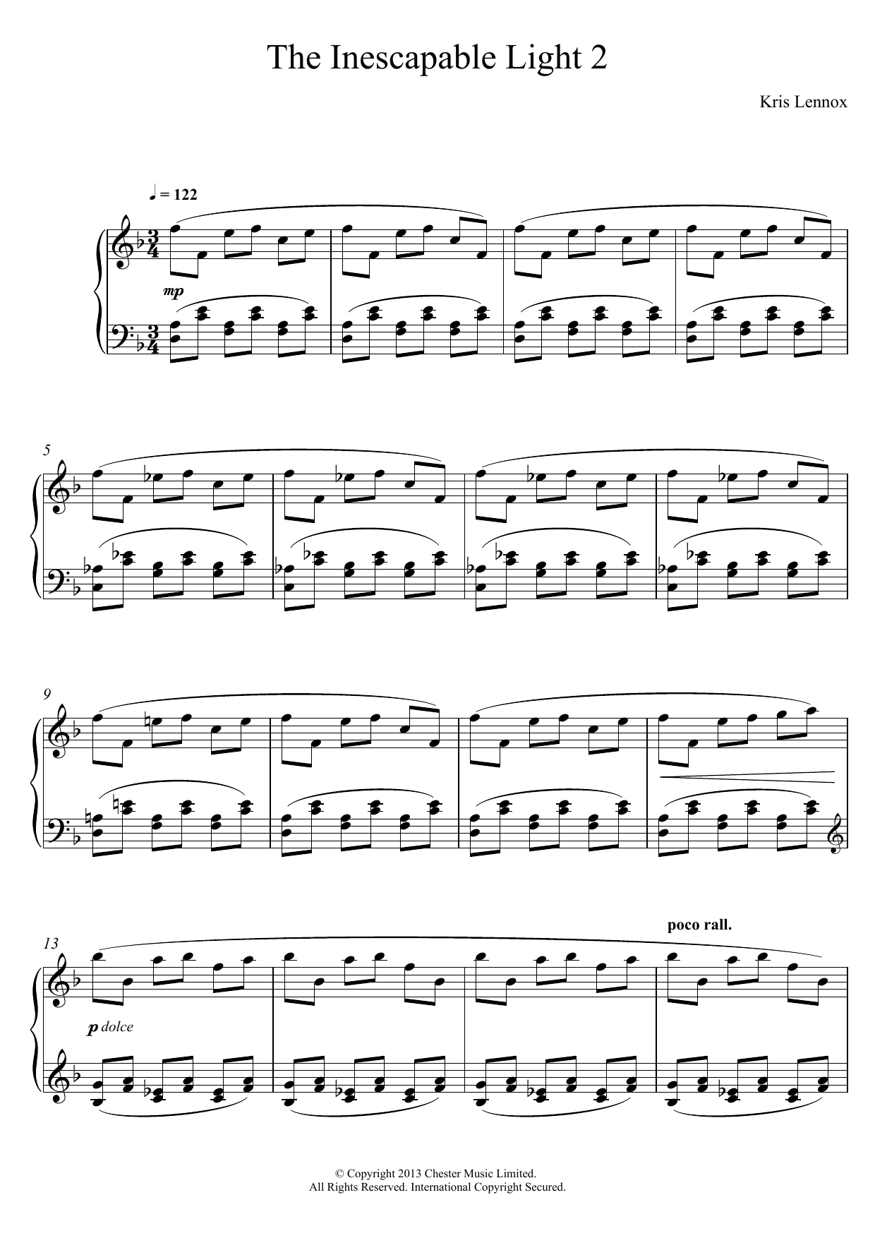 Kris Lennox The Inescapable Light #2 sheet music notes and chords arranged for Piano Solo