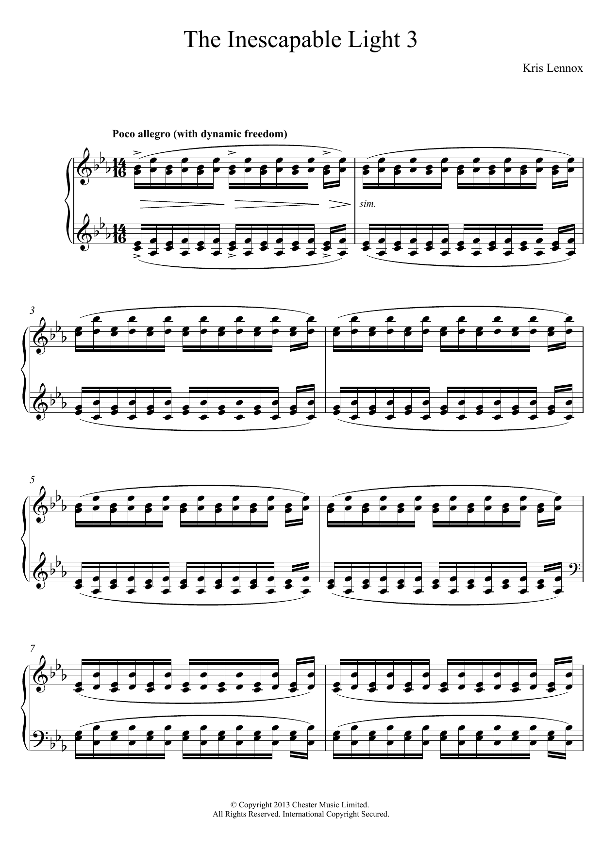 Kris Lennox The Inescapable Light #3 sheet music notes and chords arranged for Piano Solo