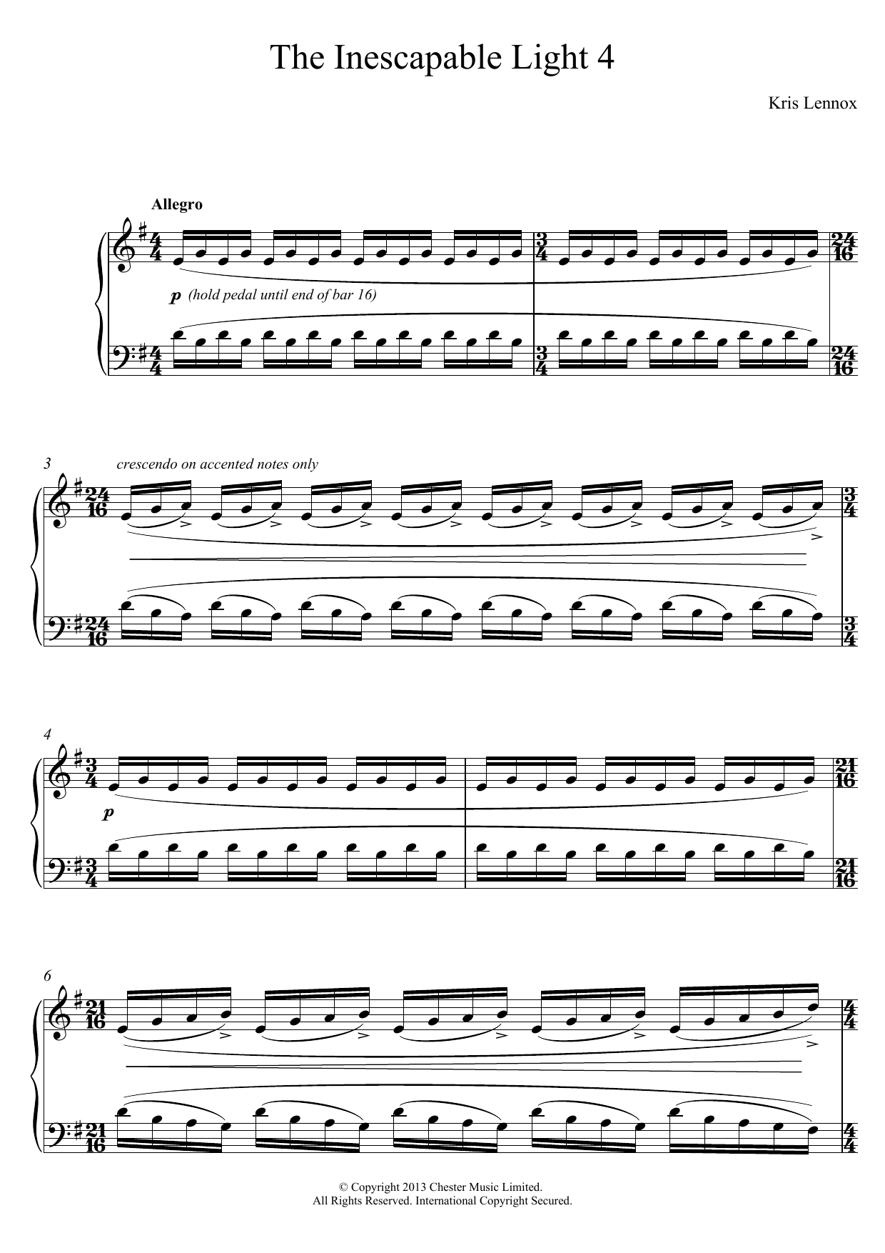 Kris Lennox The Inescapable Light #4 sheet music notes and chords arranged for Piano Solo