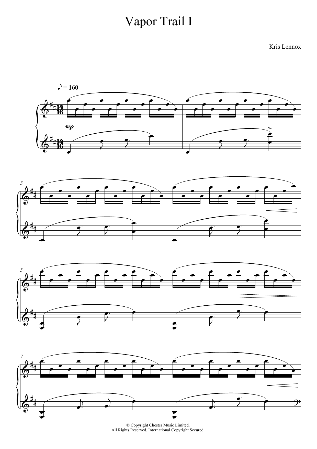 Kris Lennox Vapor Trails I sheet music notes and chords arranged for Piano Solo