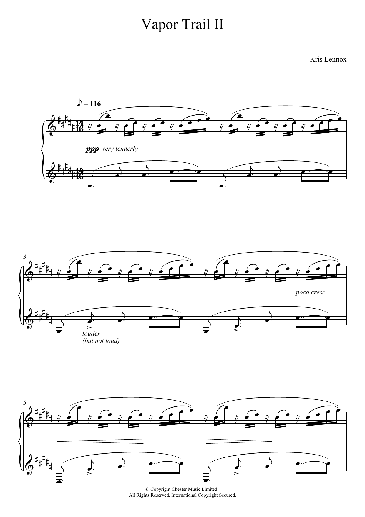 Kris Lennox Vapor Trail II sheet music notes and chords arranged for Piano Solo