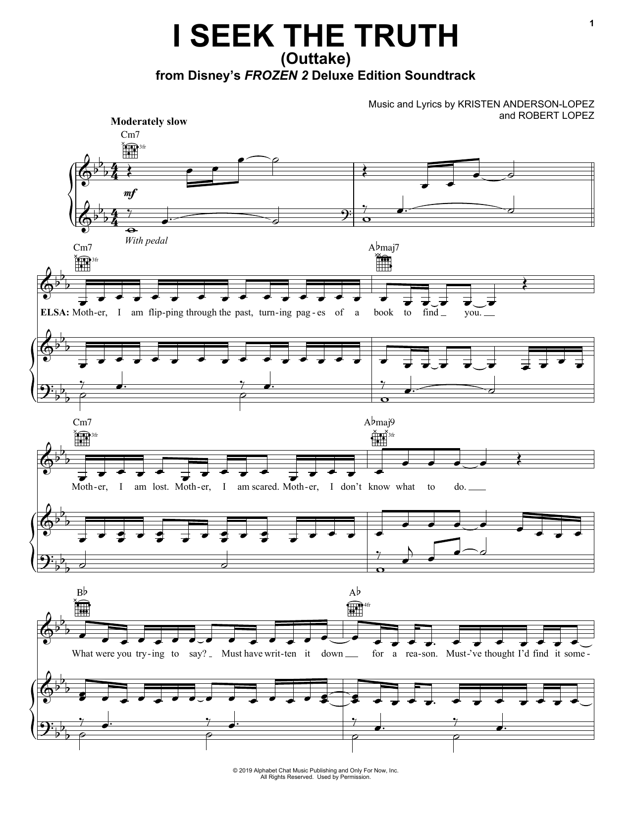 Kristen Anderson-Lopez & Patti Murin I Seek The Truth - Outtake (from Disney's Frozen 2) sheet music notes and chords arranged for Piano, Vocal & Guitar Chords (Right-Hand Melody)