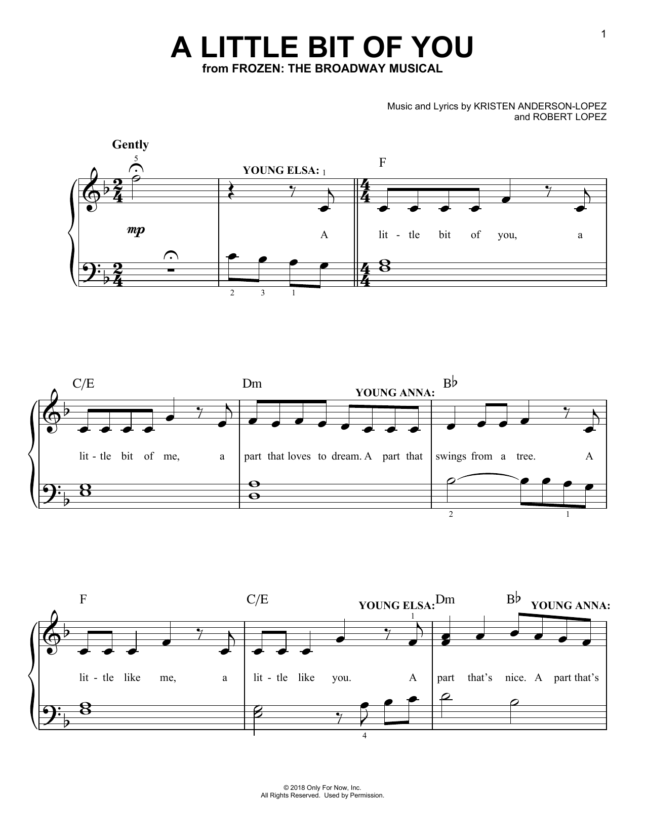 Kristen Anderson-Lopez & Robert Lopez A Little Bit Of You (from Frozen: The Broadway Musical) sheet music notes and chords arranged for Piano, Vocal & Guitar Chords (Right-Hand Melody)