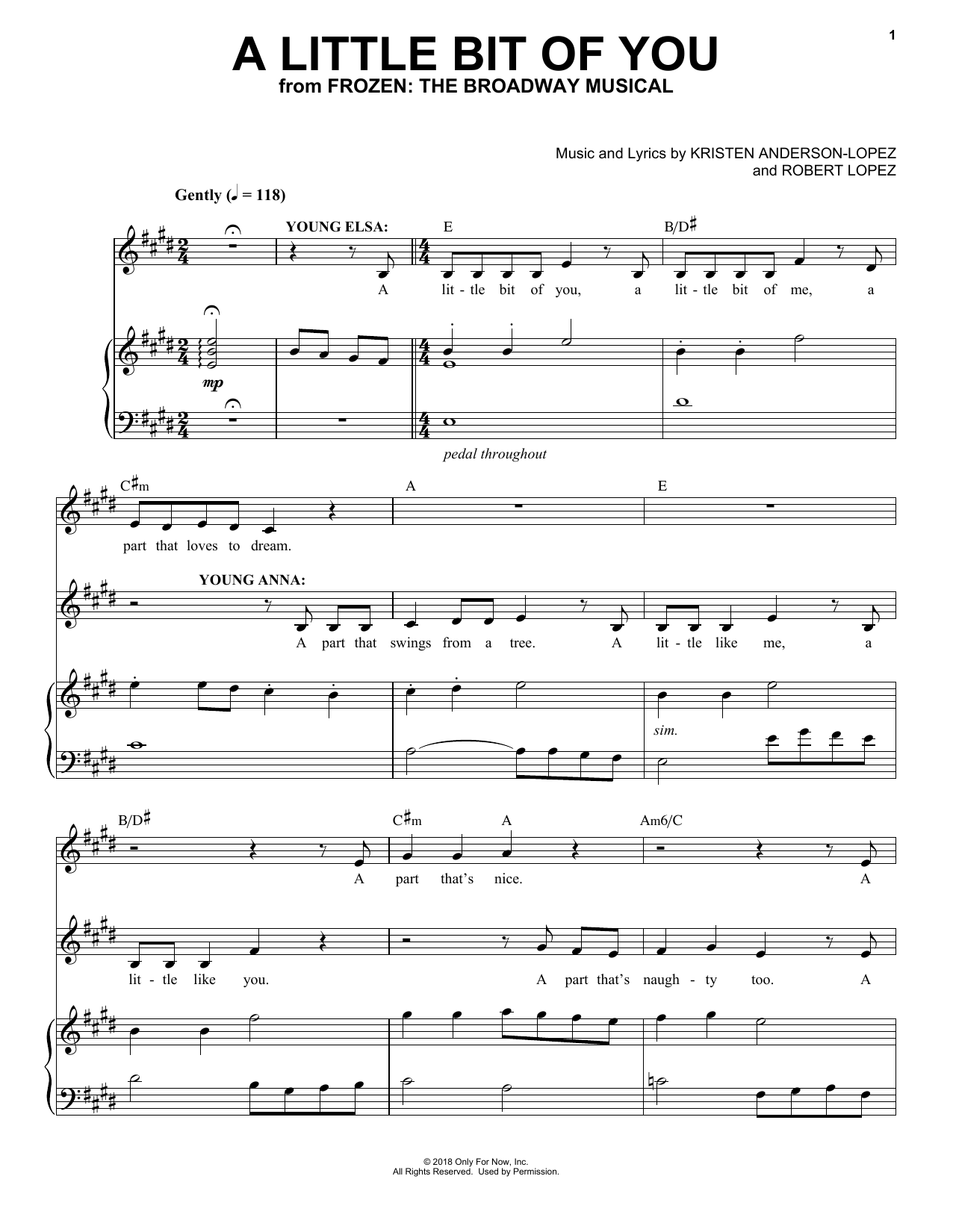 Kristen Anderson-Lopez & Robert Lopez A Little Bit Of You (from Frozen: The Broadway Musical) sheet music notes and chords arranged for Easy Piano