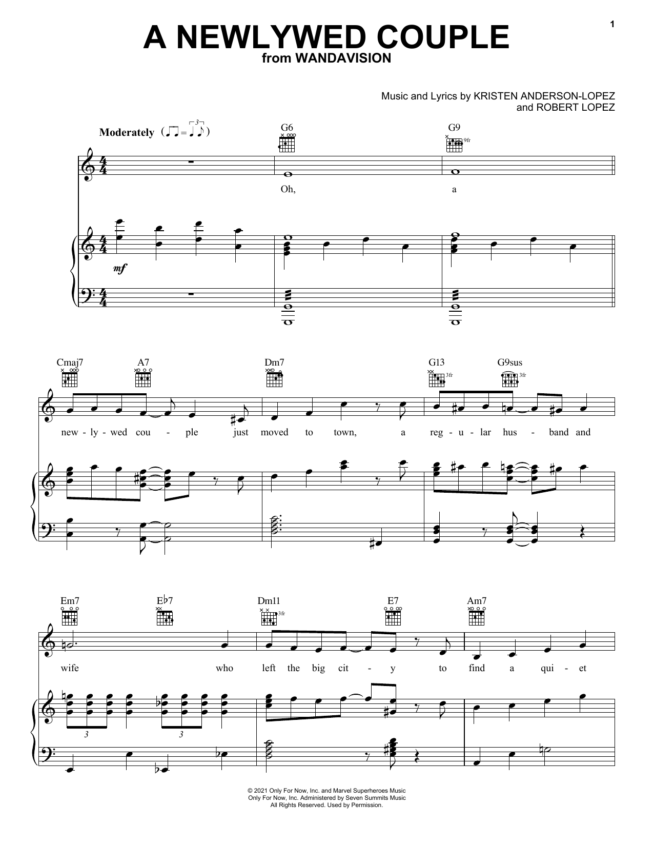 Kristen Anderson-Lopez & Robert Lopez A Newlywed Couple (from WandaVision) sheet music notes and chords arranged for Piano, Vocal & Guitar Chords (Right-Hand Melody)