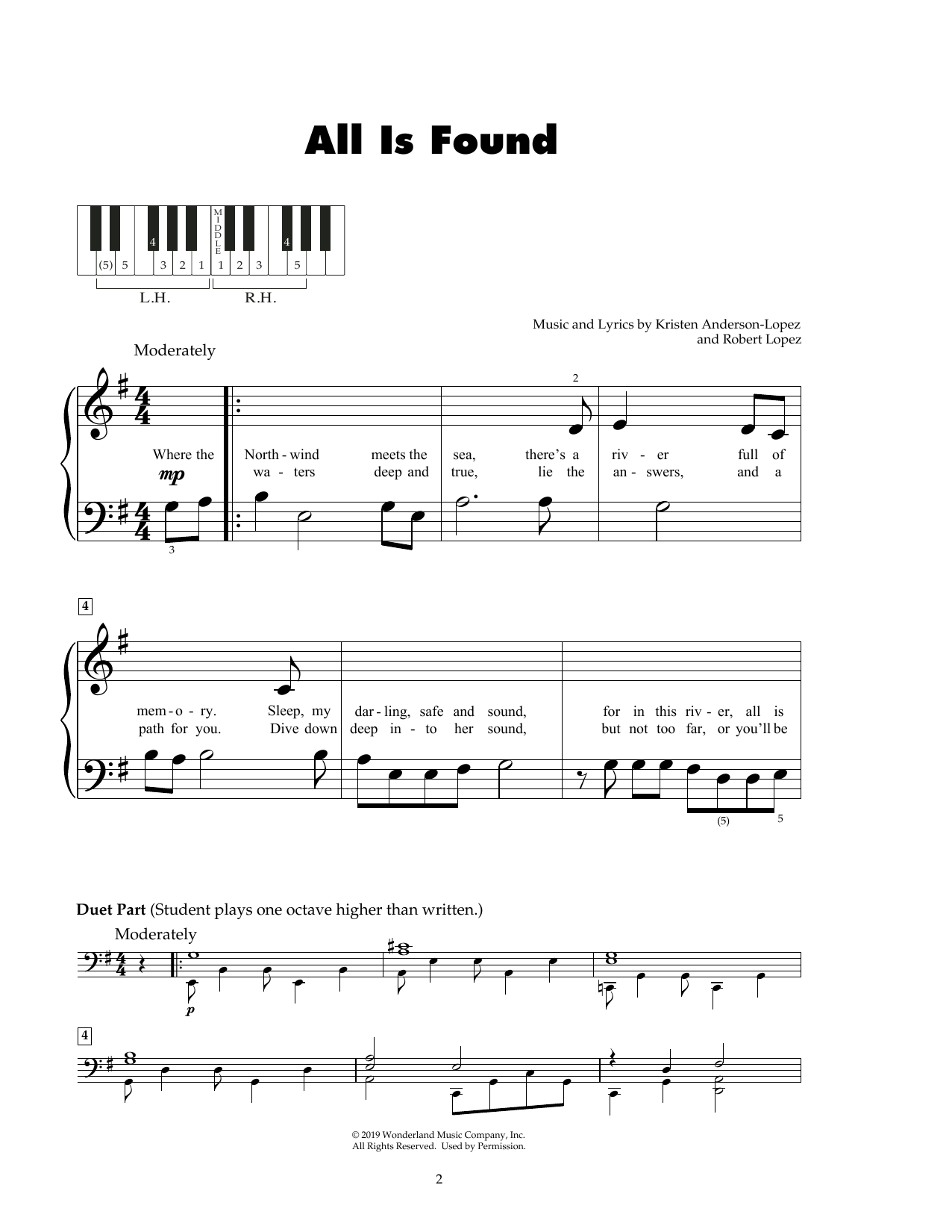 Kristen Anderson-Lopez & Robert Lopez All Is Found (from Frozen 2) sheet music notes and chords arranged for 5-Finger Piano