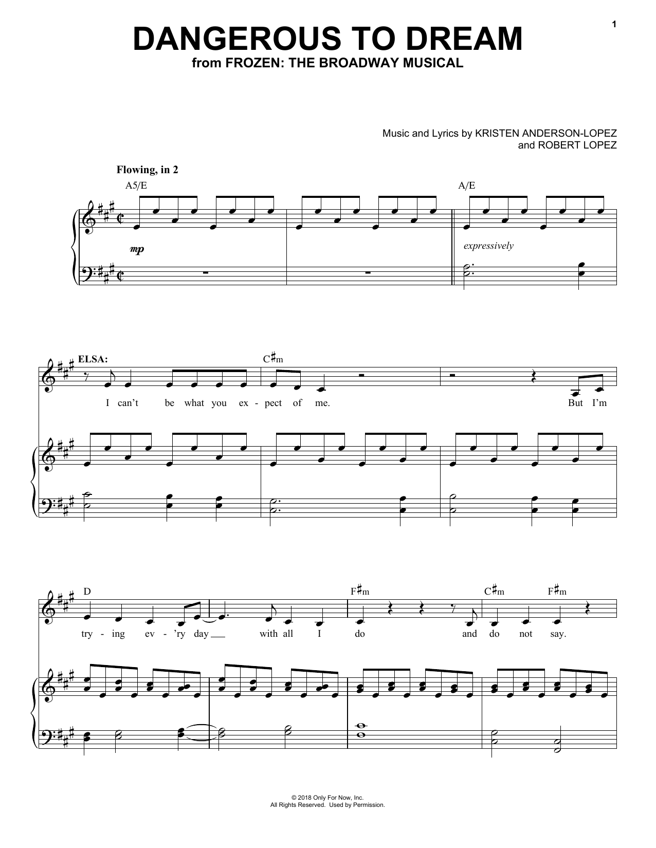 Kristen Anderson-Lopez & Robert Lopez Dangerous To Dream (from Frozen: The Broadway Musical) sheet music notes and chords arranged for Easy Piano