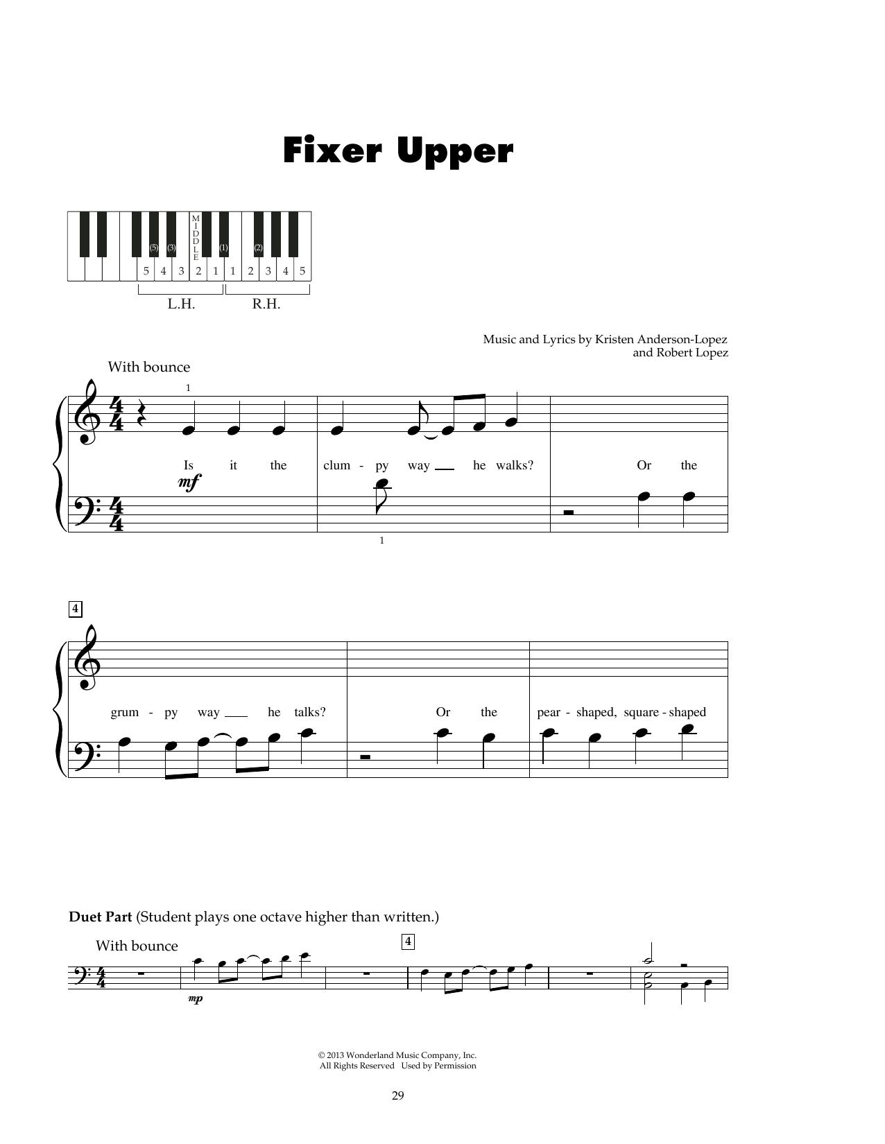 Kristen Anderson-Lopez & Robert Lopez Fixer Upper (from Frozen) sheet music notes and chords arranged for 5-Finger Piano