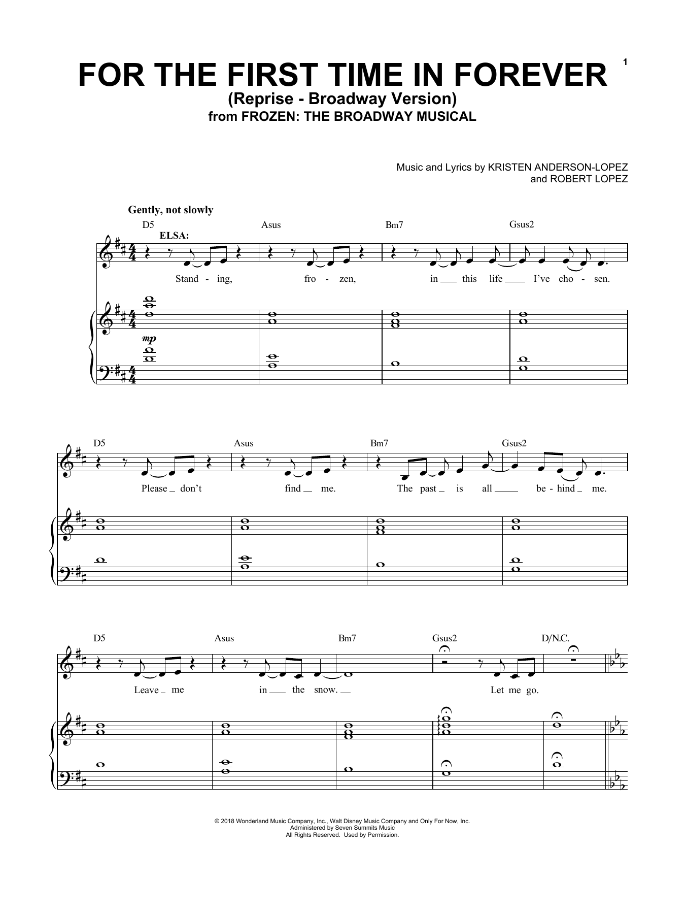 Kristen Anderson-Lopez & Robert Lopez For The First Time In Forever (Reprise) (from Frozen: The Broadway Musical) sheet music notes and chords arranged for Piano & Vocal