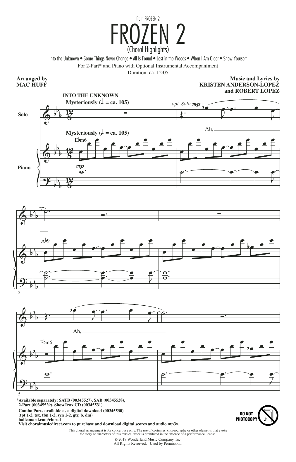 Kristen Anderson-Lopez & Robert Lopez Frozen 2 (Choral Highlights) (arr. Mac Huff) sheet music notes and chords arranged for 2-Part Choir