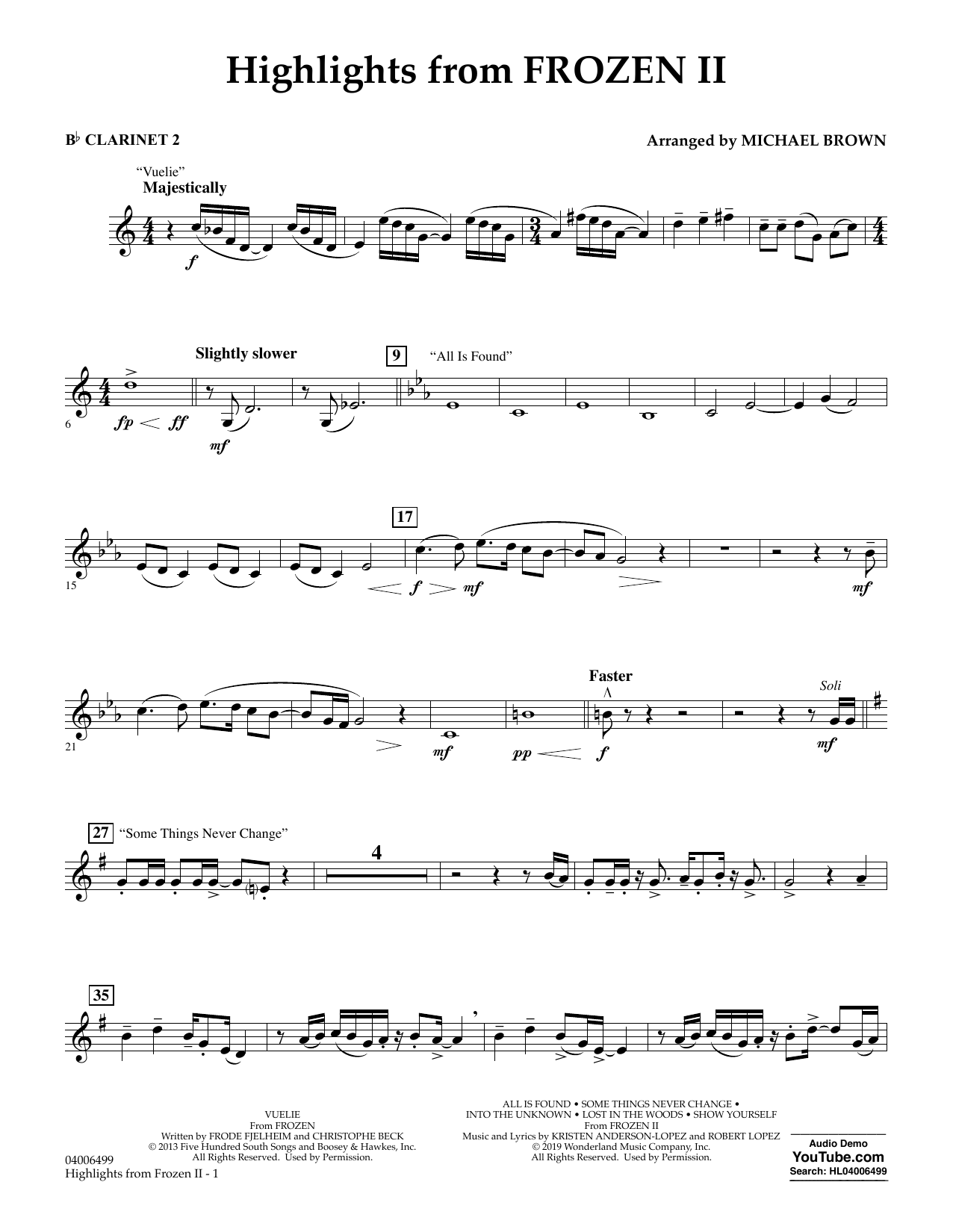 Kristen Anderson-Lopez & Robert Lopez Highlights from Disney's Frozen 2 (arr. Michael Brown) - Bb Clarinet 2 sheet music notes and chords arranged for Concert Band