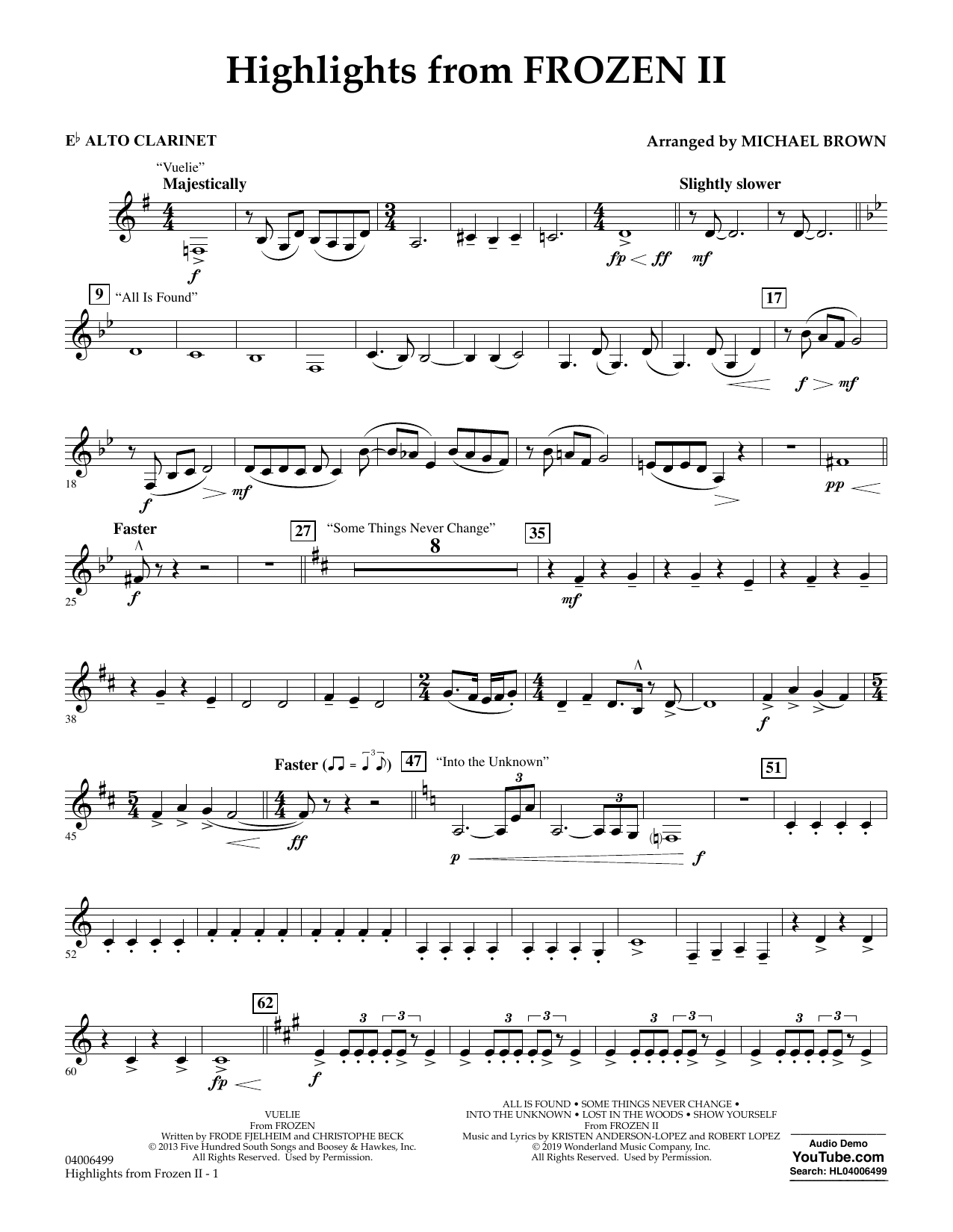 Kristen Anderson-Lopez & Robert Lopez Highlights from Disney's Frozen 2 (arr. Michael Brown) - Eb Alto Clarinet sheet music notes and chords arranged for Concert Band