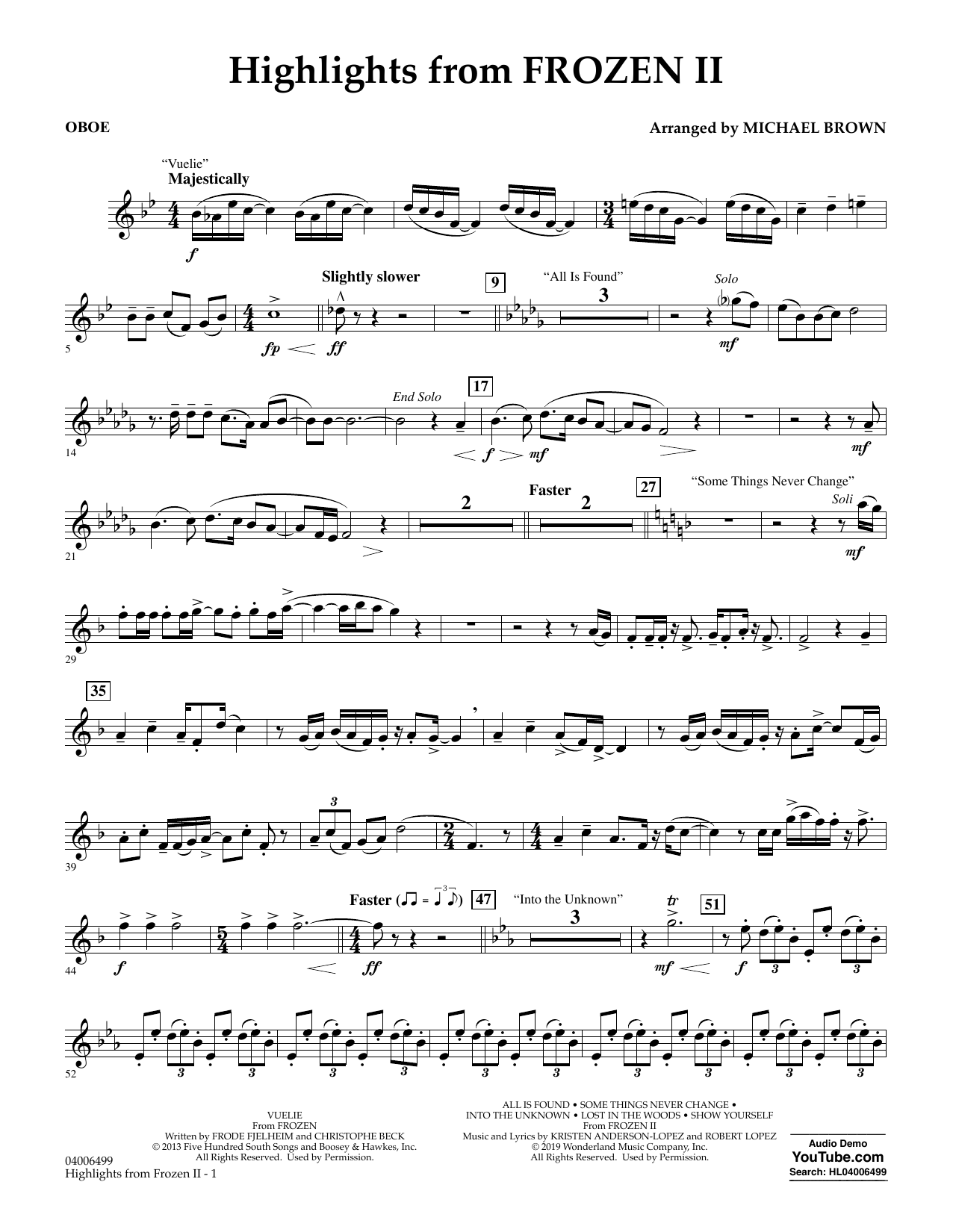 Kristen Anderson-Lopez & Robert Lopez Highlights from Disney's Frozen 2 (arr. Michael Brown) - Oboe sheet music notes and chords arranged for Concert Band